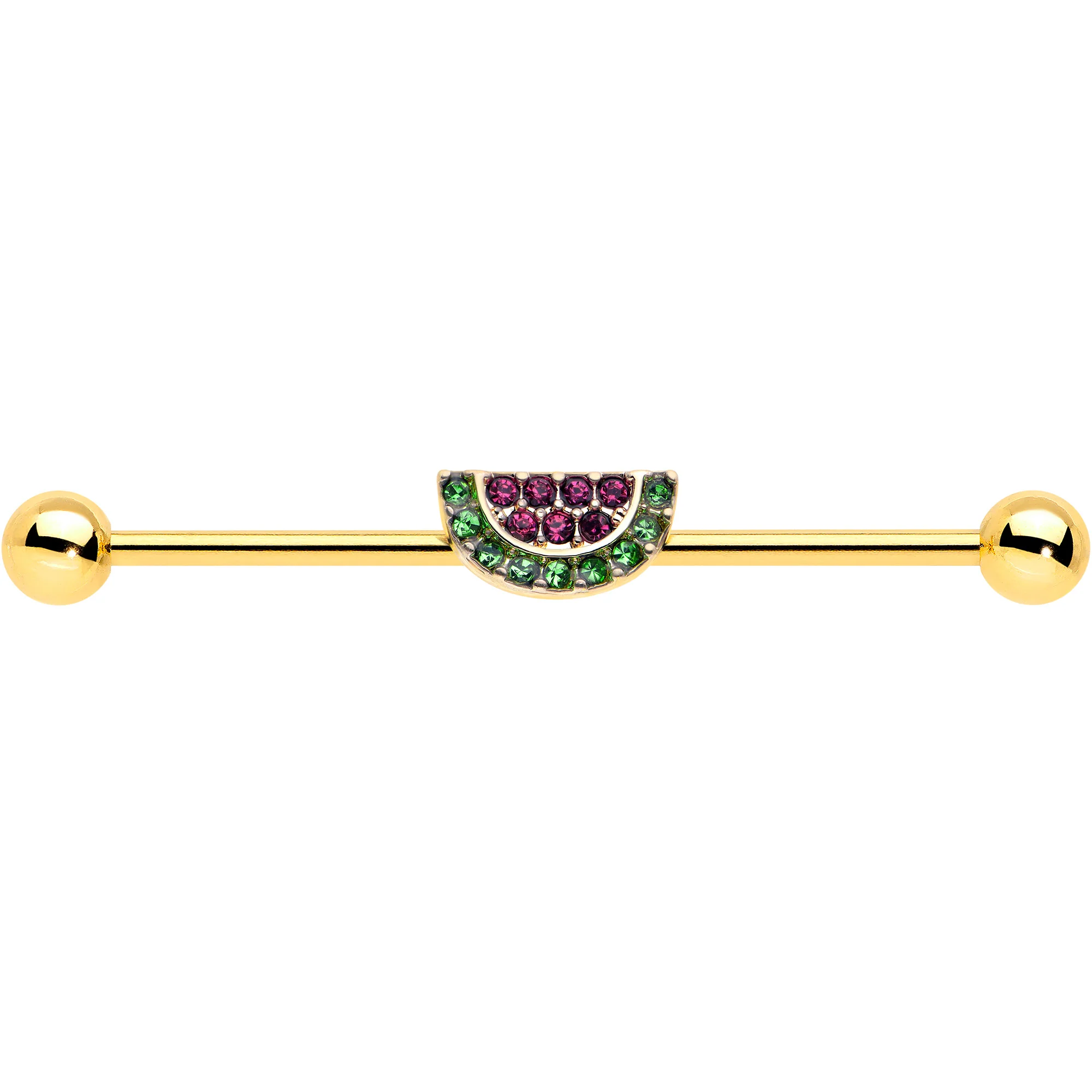 14G Pink Green Gem Gold Hue Watermelon Yum Industrial Barbell 38mm - Image 2