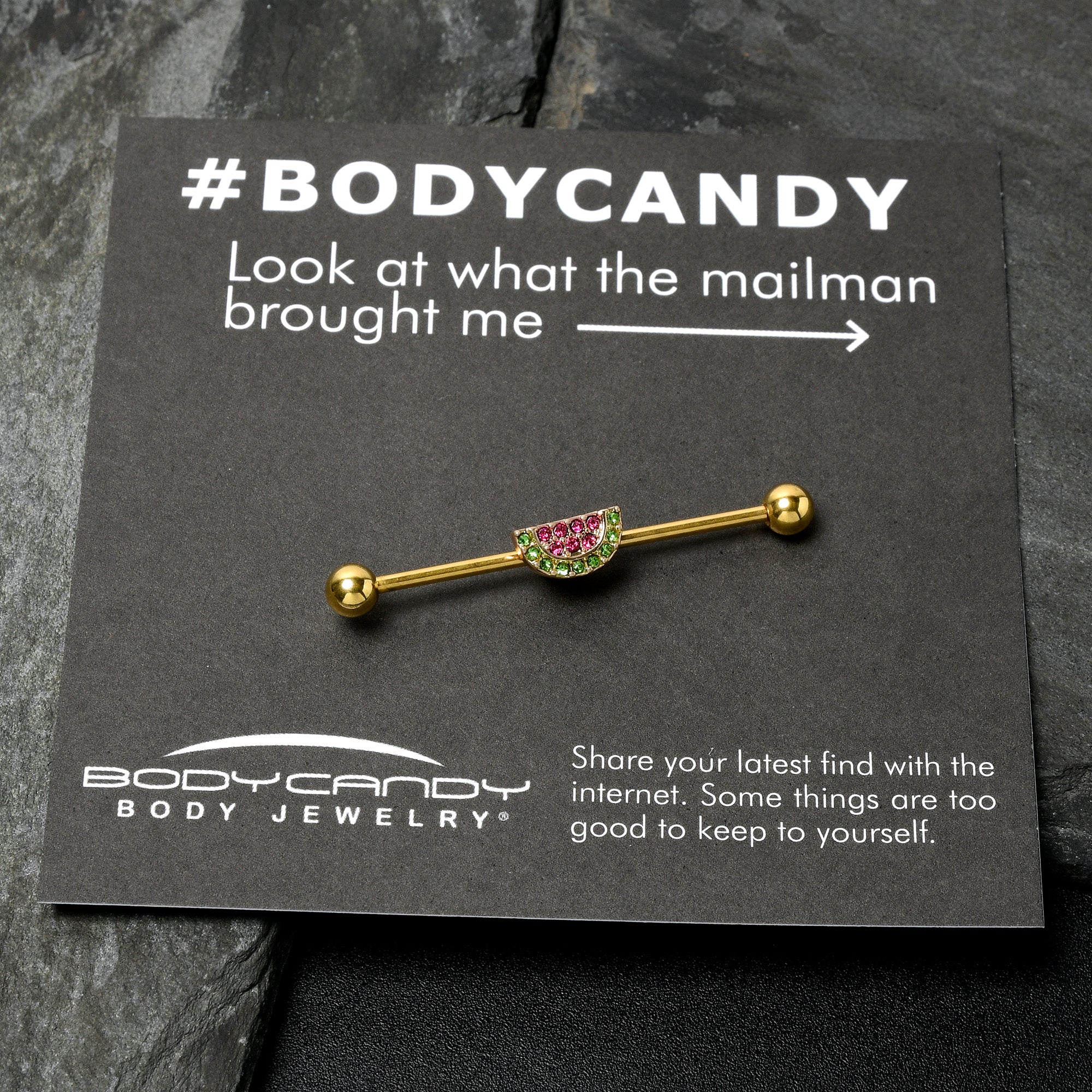 14G Pink Green Gem Gold Hue Watermelon Yum Industrial Barbell 38mm - Image 7