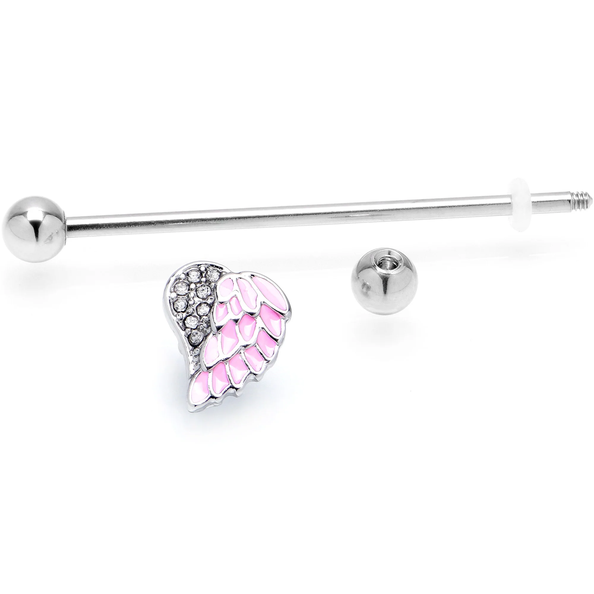 14G Pink Heavenly Heart Angel Wings Industrial Barbell 38mm - Image 2