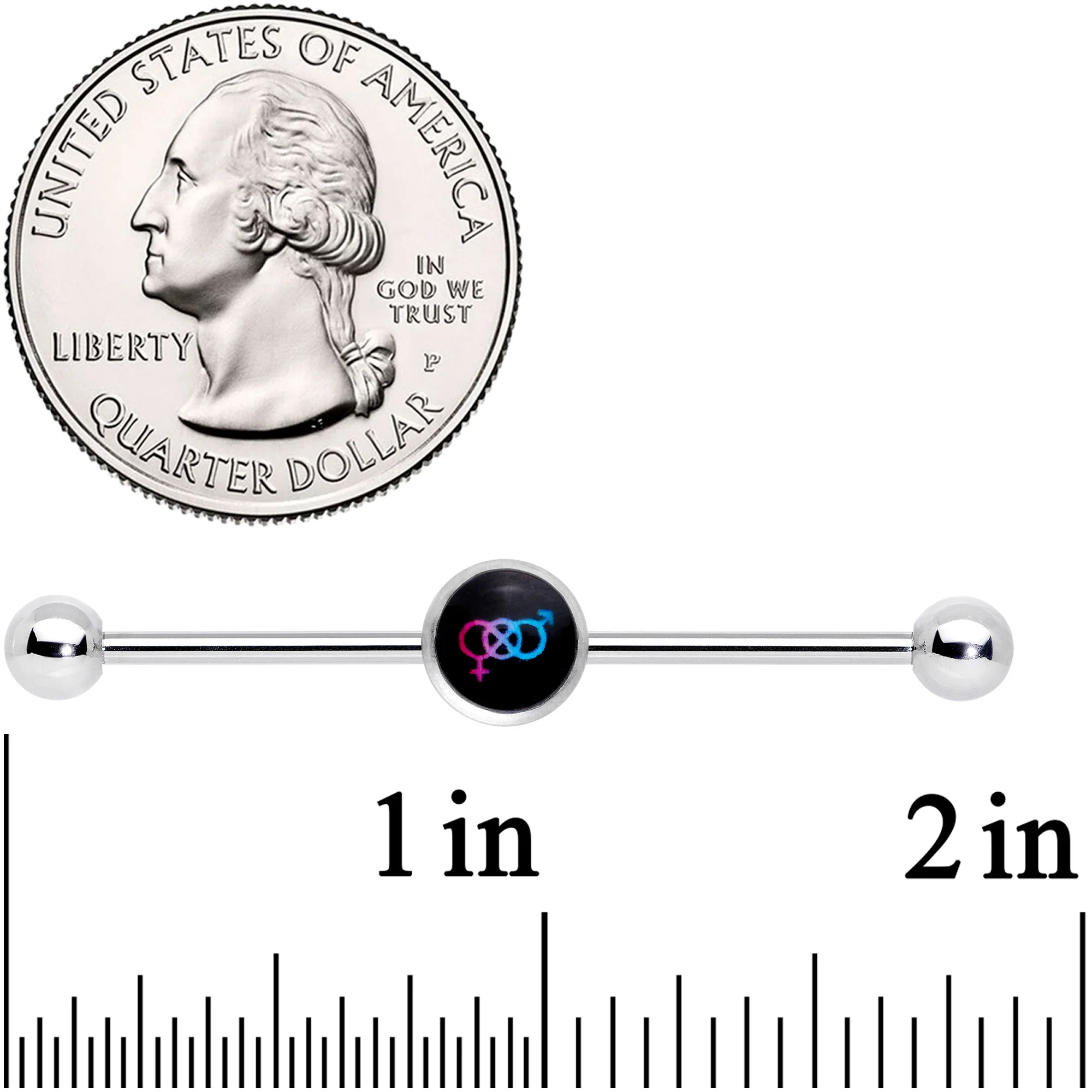 14G Pink Purple Blue Bisexual Pride Logo Industrial Barbell 38mm - Image 2