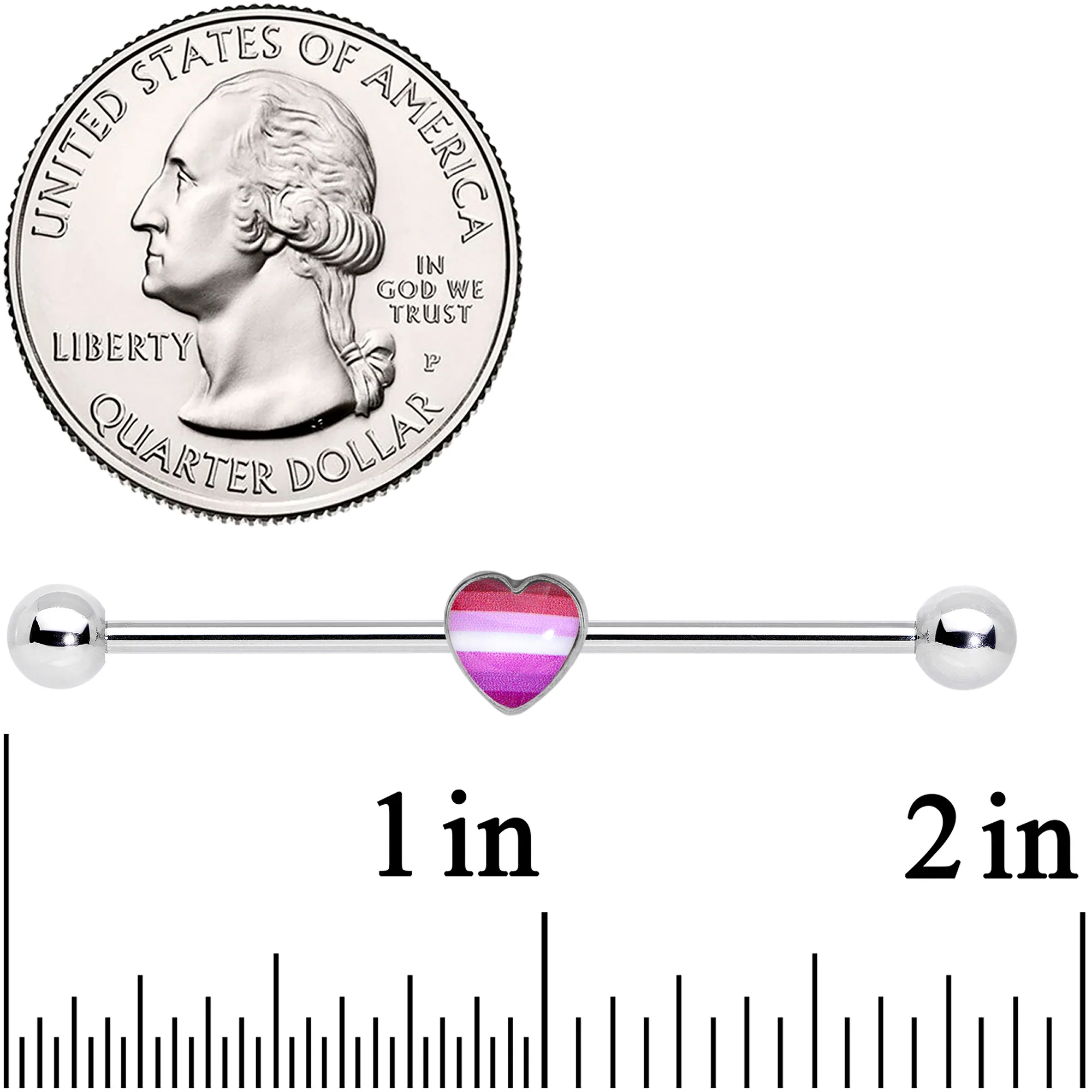14G Pink Red Lesbian Pride Heart Industrial Barbell 38mm - Image 2