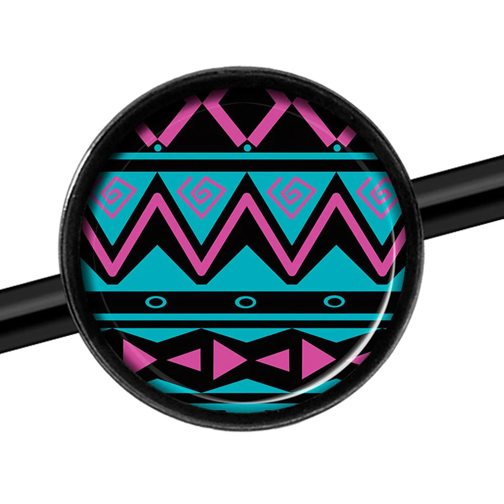 14G Pink Teal Tribal Pattern Black Industrial Barbell 37mm - Image 3