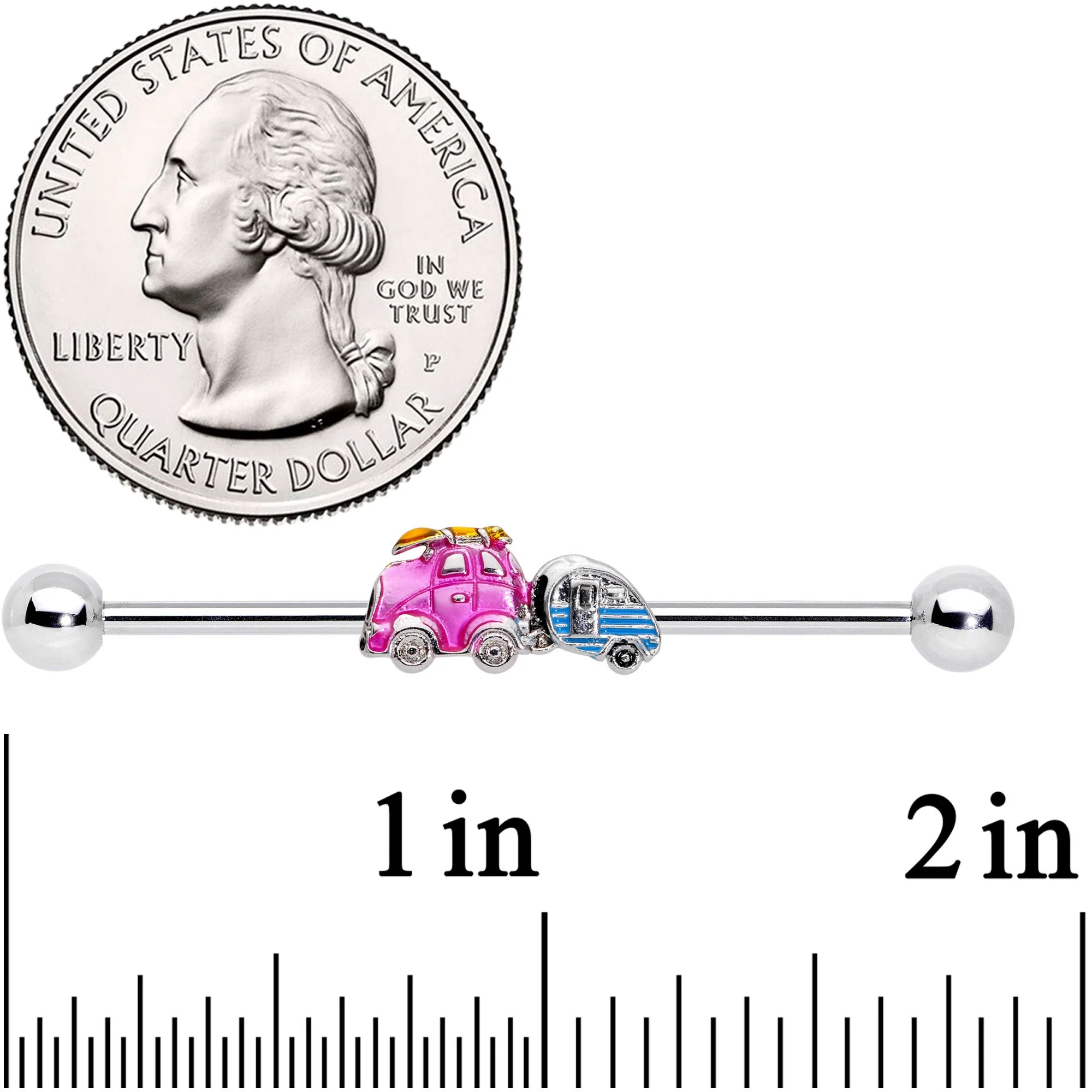 14G Pink Time for a Road Trip Industrial Barbell 38mm - Image 2