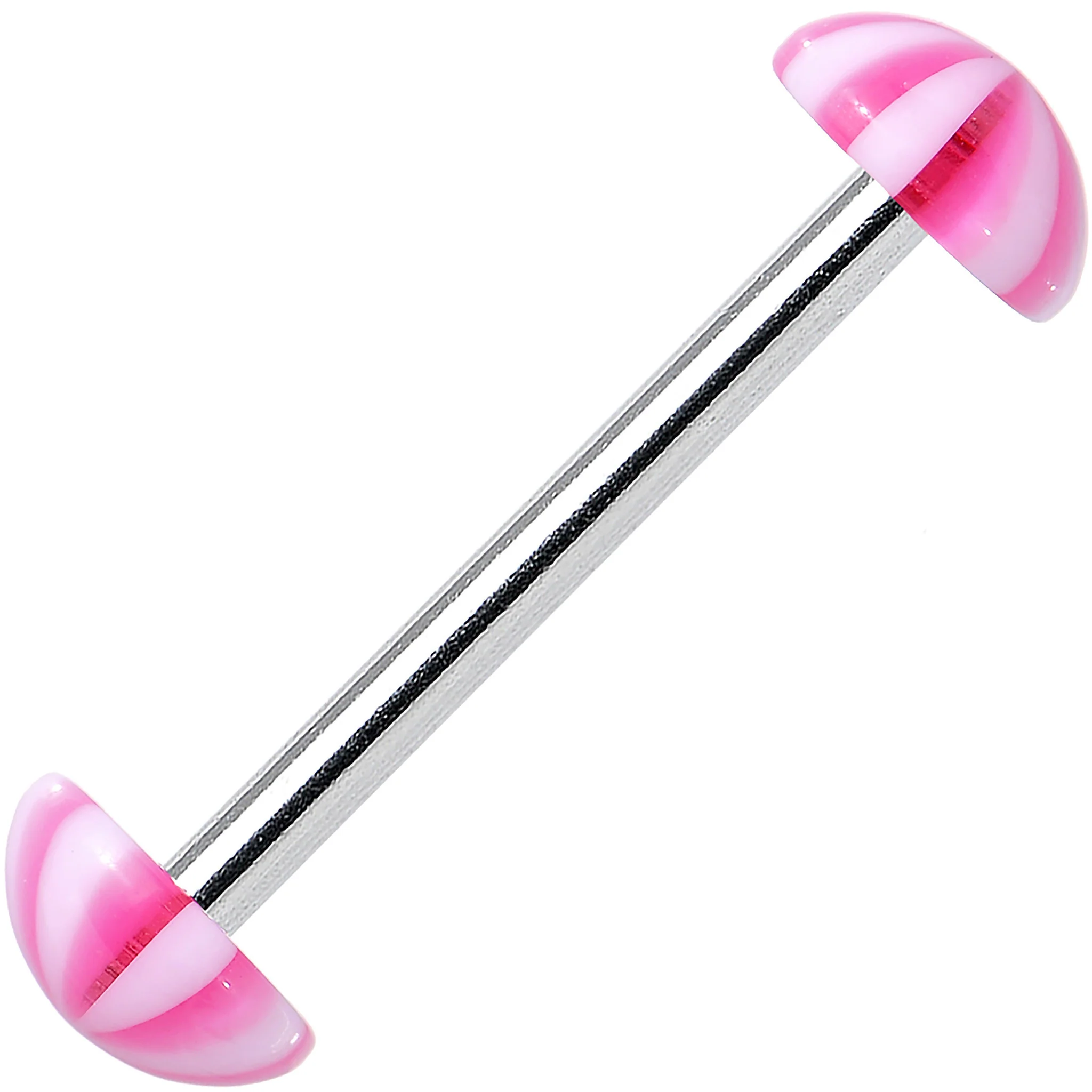 14G Pink White Acrylic Peppermint Love Barbell Tongue Ring 5/8 - Image 2