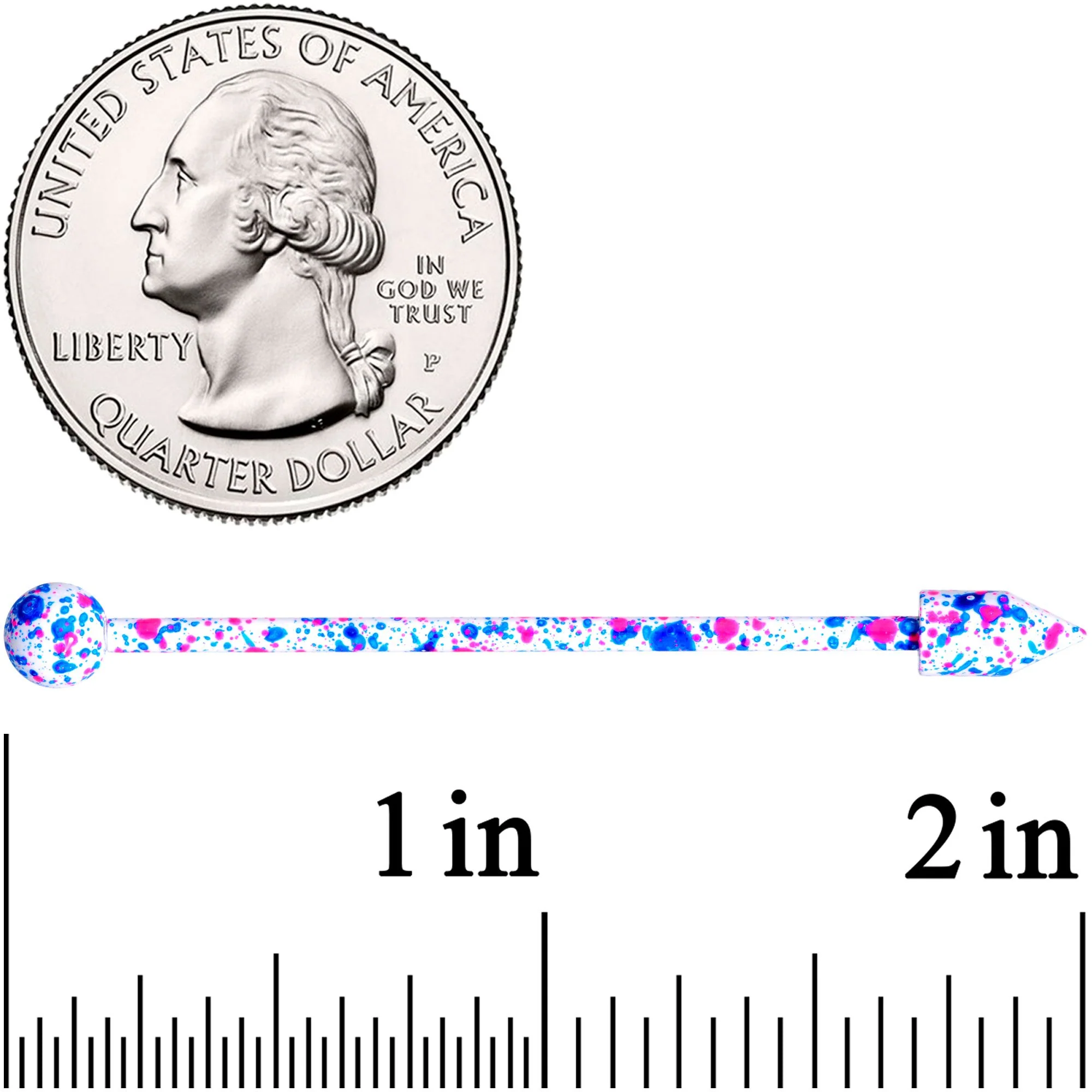 14G Pink White Blue Make A Point Industrial Barbell 38mm - Image 2