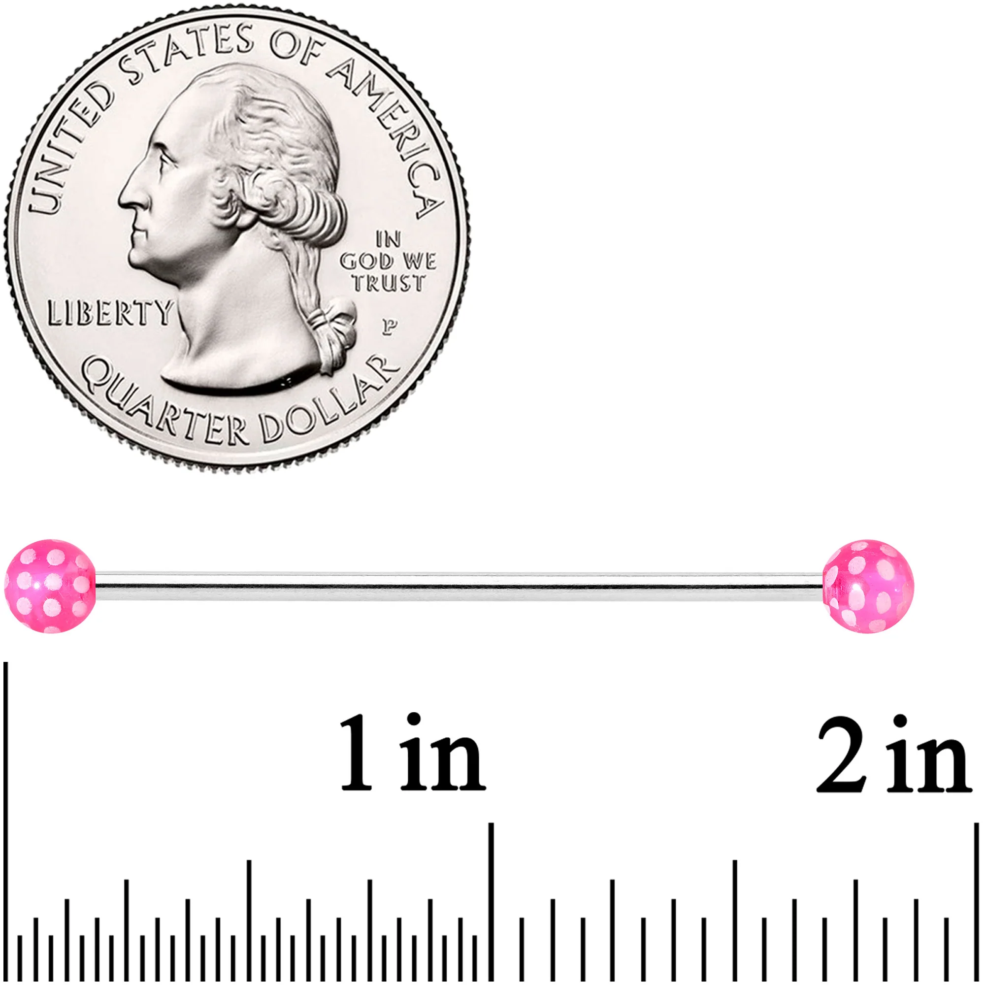 14G Pink White Polka Dot UV Industrial Barbell 38mm - Image 2