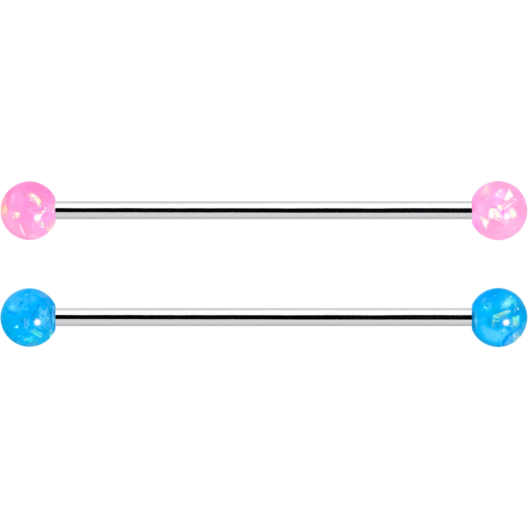 14G Pink White Purple Faux Opal Pack Industrial Barbell Set of 4 - Image 2