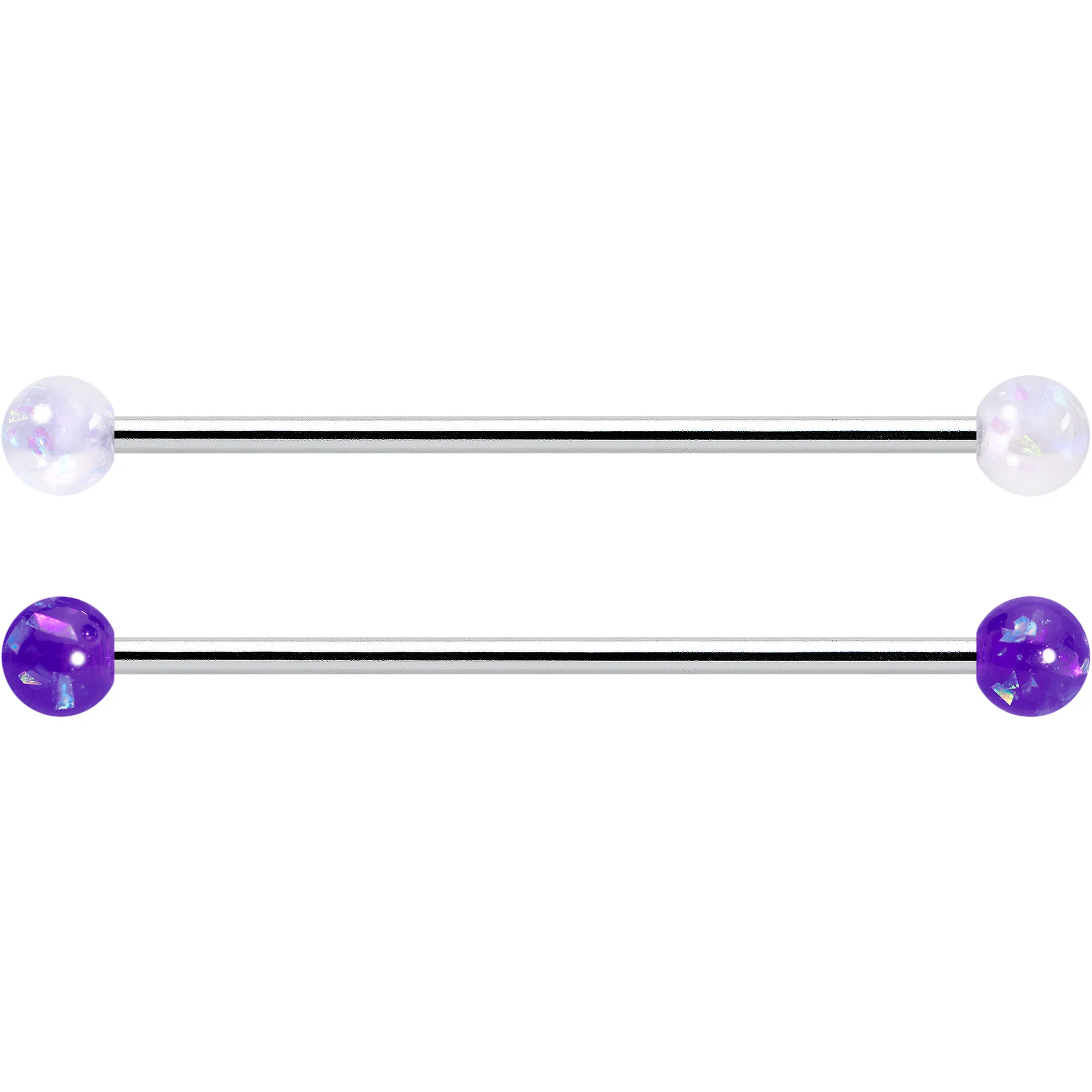 14G Pink White Purple Faux Opal Pack Industrial Barbell Set of 4 - Image 3