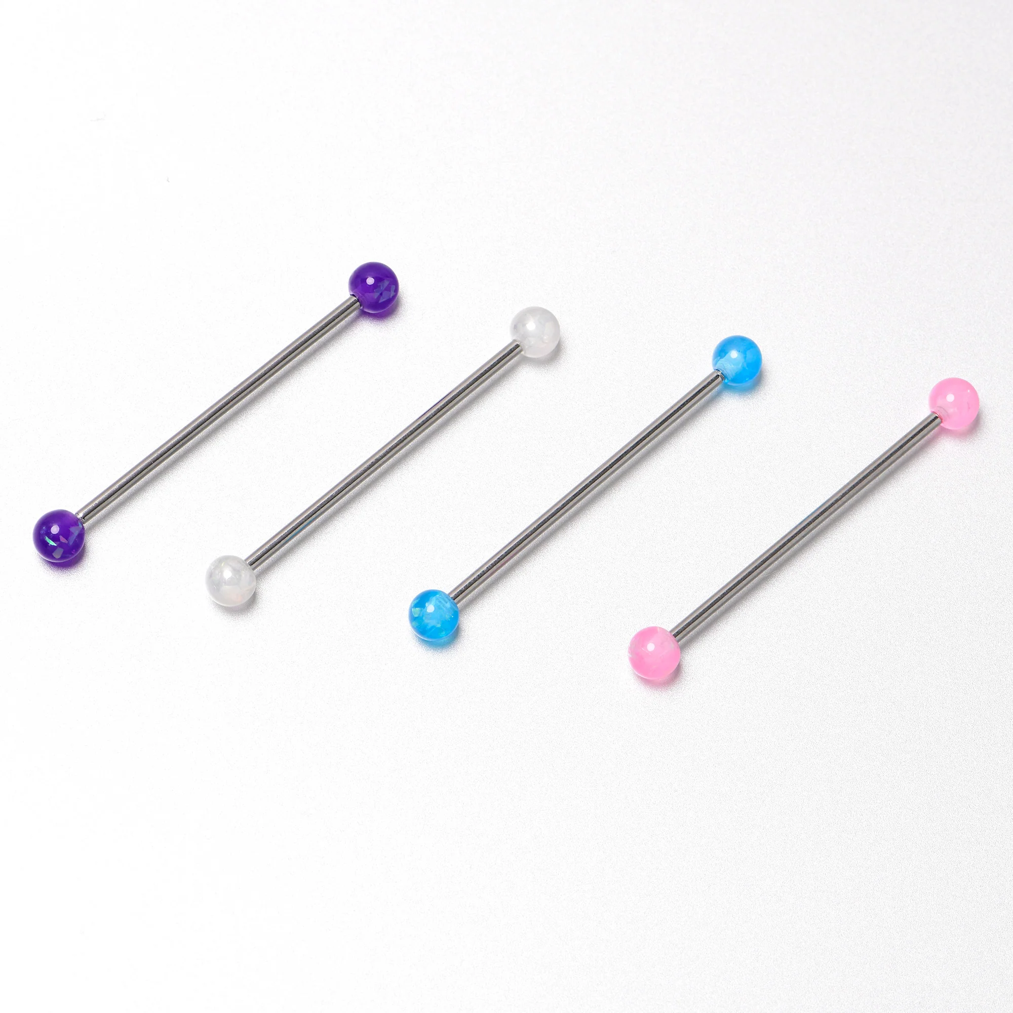 14G Pink White Purple Faux Opal Pack Industrial Barbell Set of 4 - Image 7