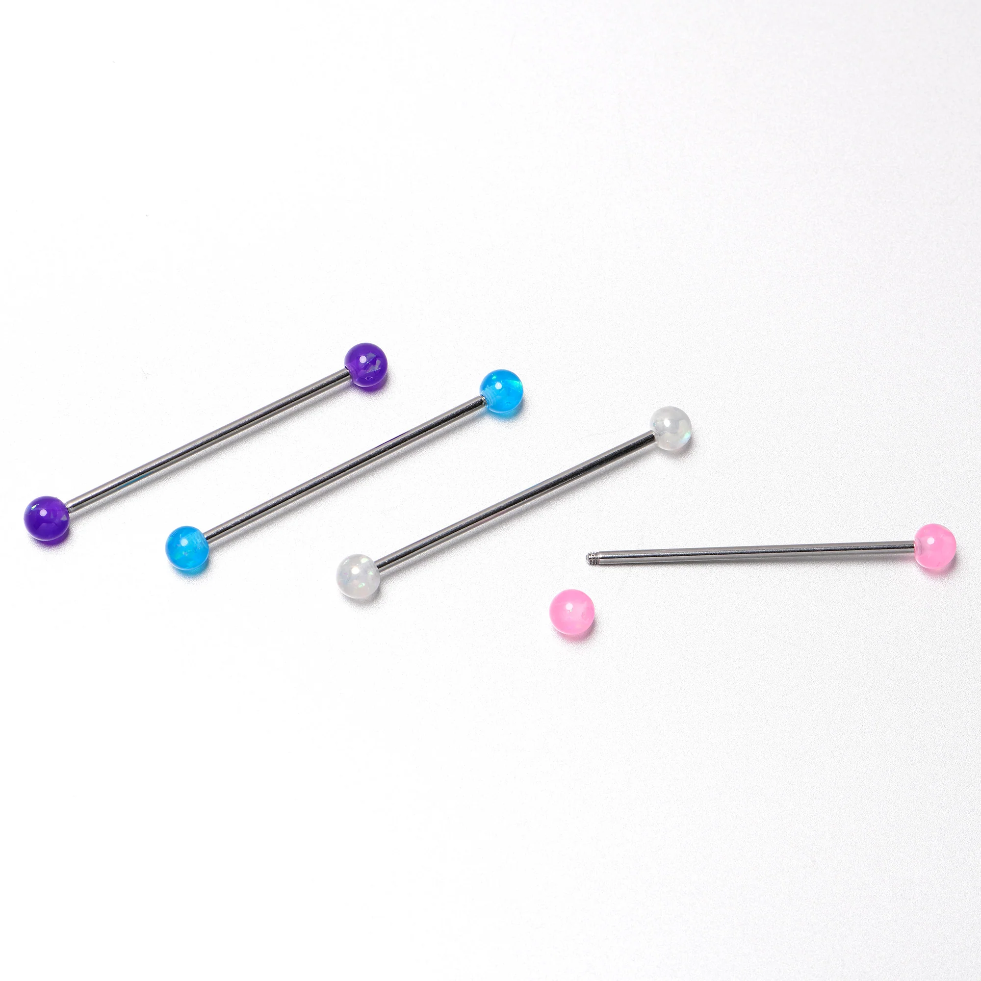 14G Pink White Purple Faux Opal Pack Industrial Barbell Set of 4 - Image 8