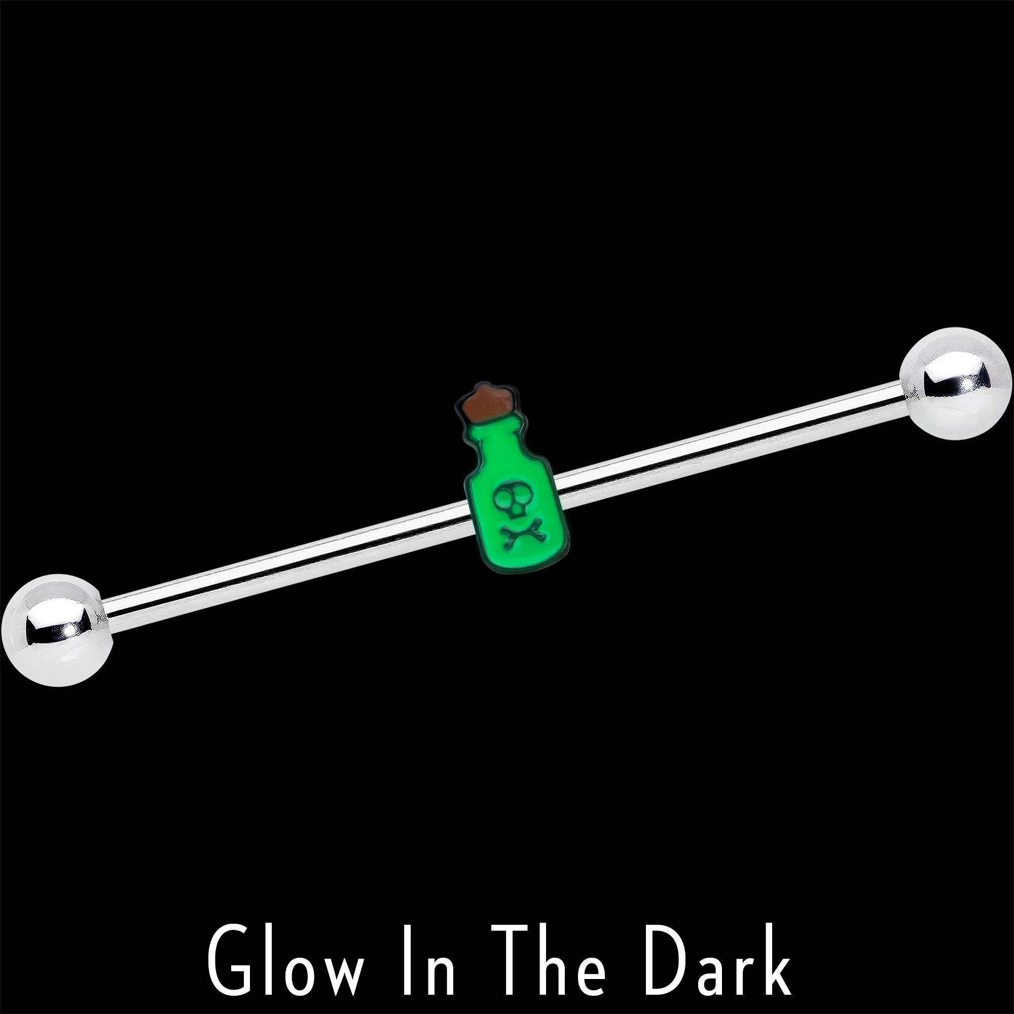 14G Poison Green Bottle Glow in the Dark Industrial Barbell 38mm - Image 3