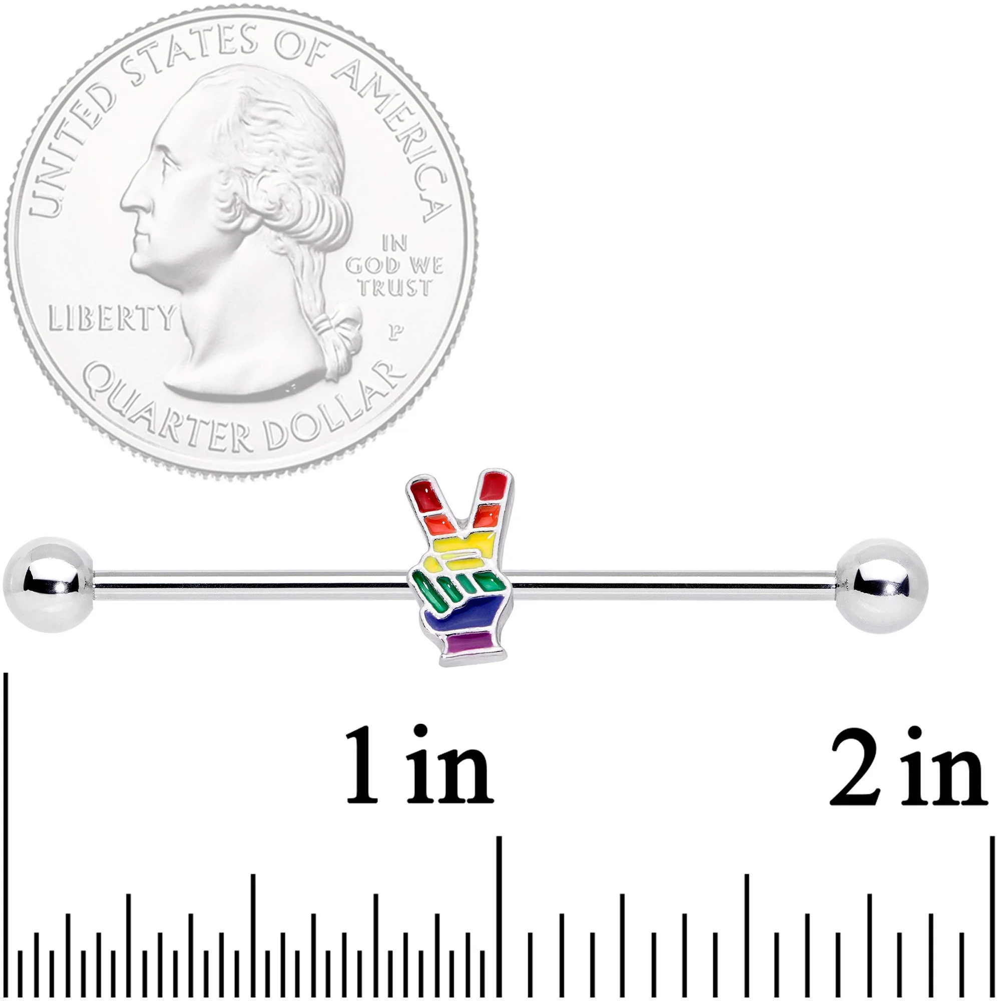 14G Pride Rainbow Peace Sign Industrial Barbell 38mm - Image 3