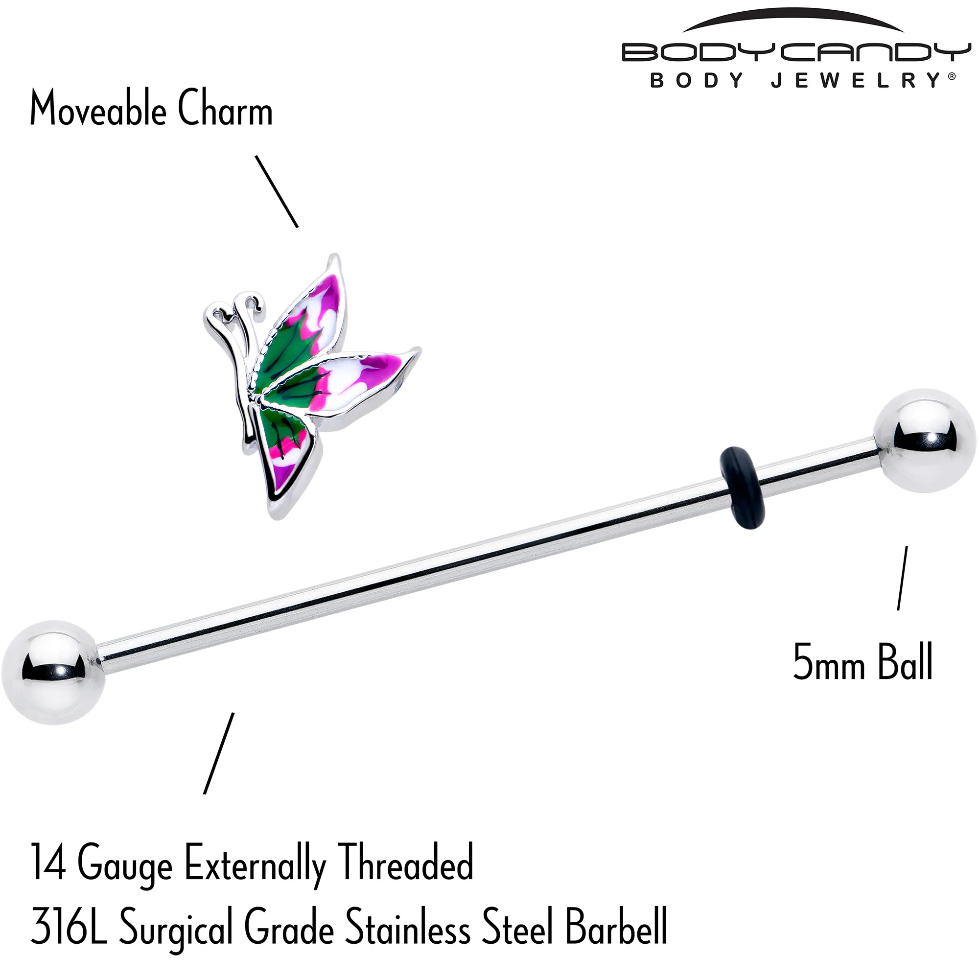 14G Profile Butterfly Industrial Barbell 38mm - Image 4