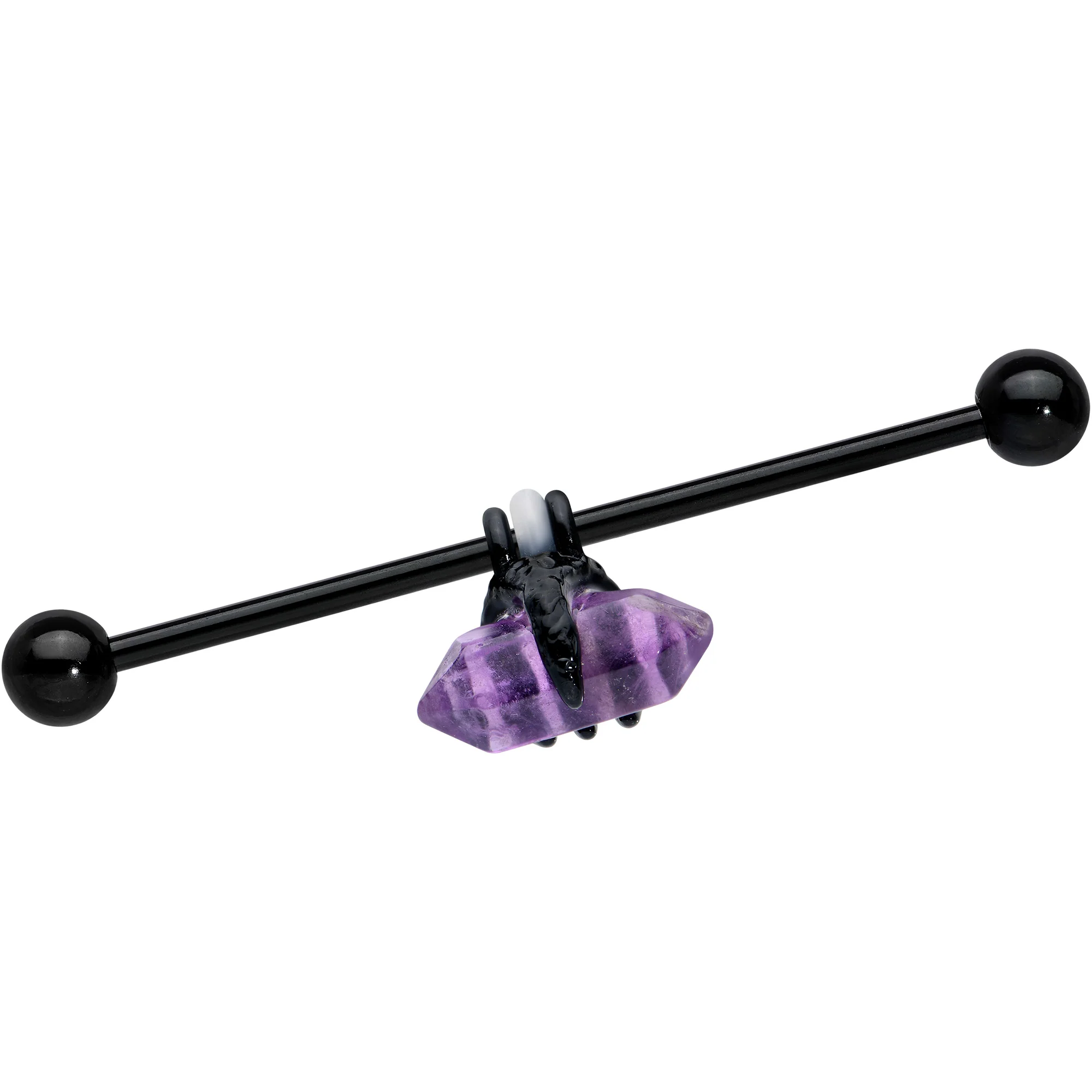 14G Purple Amethyst Black Claw Industrial Barbell 38mm - Image 2