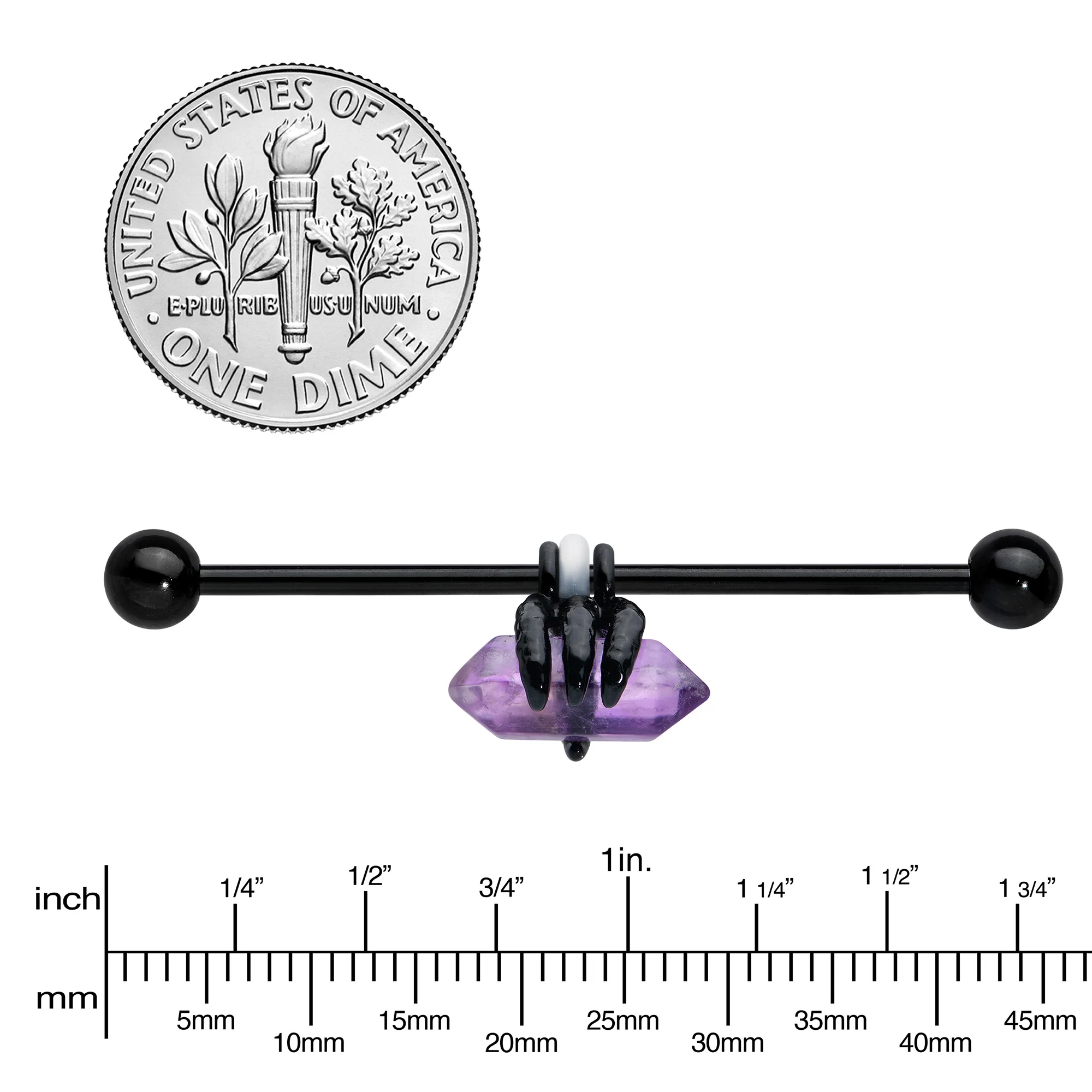 14G Purple Amethyst Black Claw Industrial Barbell 38mm - Image 3