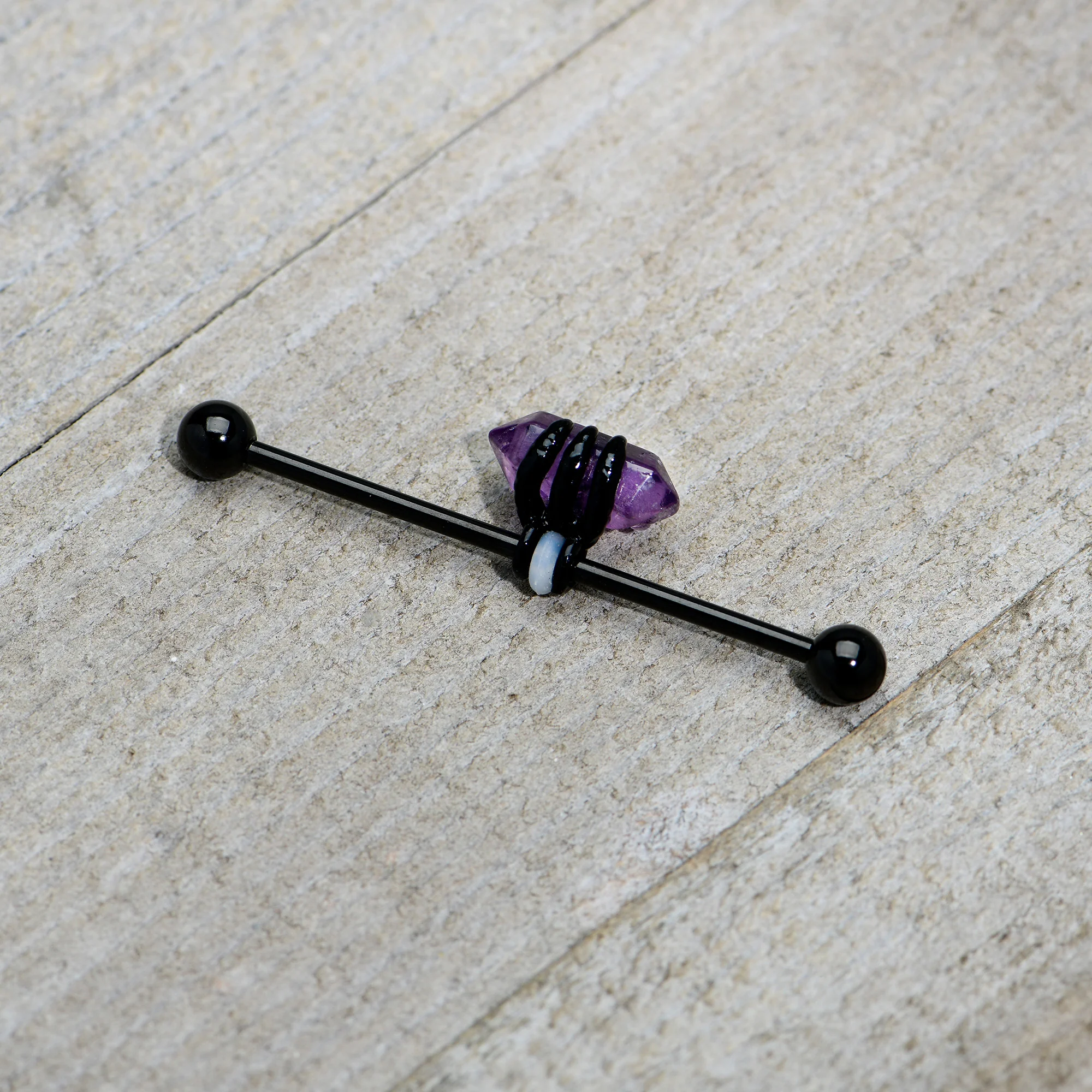 14G Purple Amethyst Black Claw Industrial Barbell 38mm - Image 5