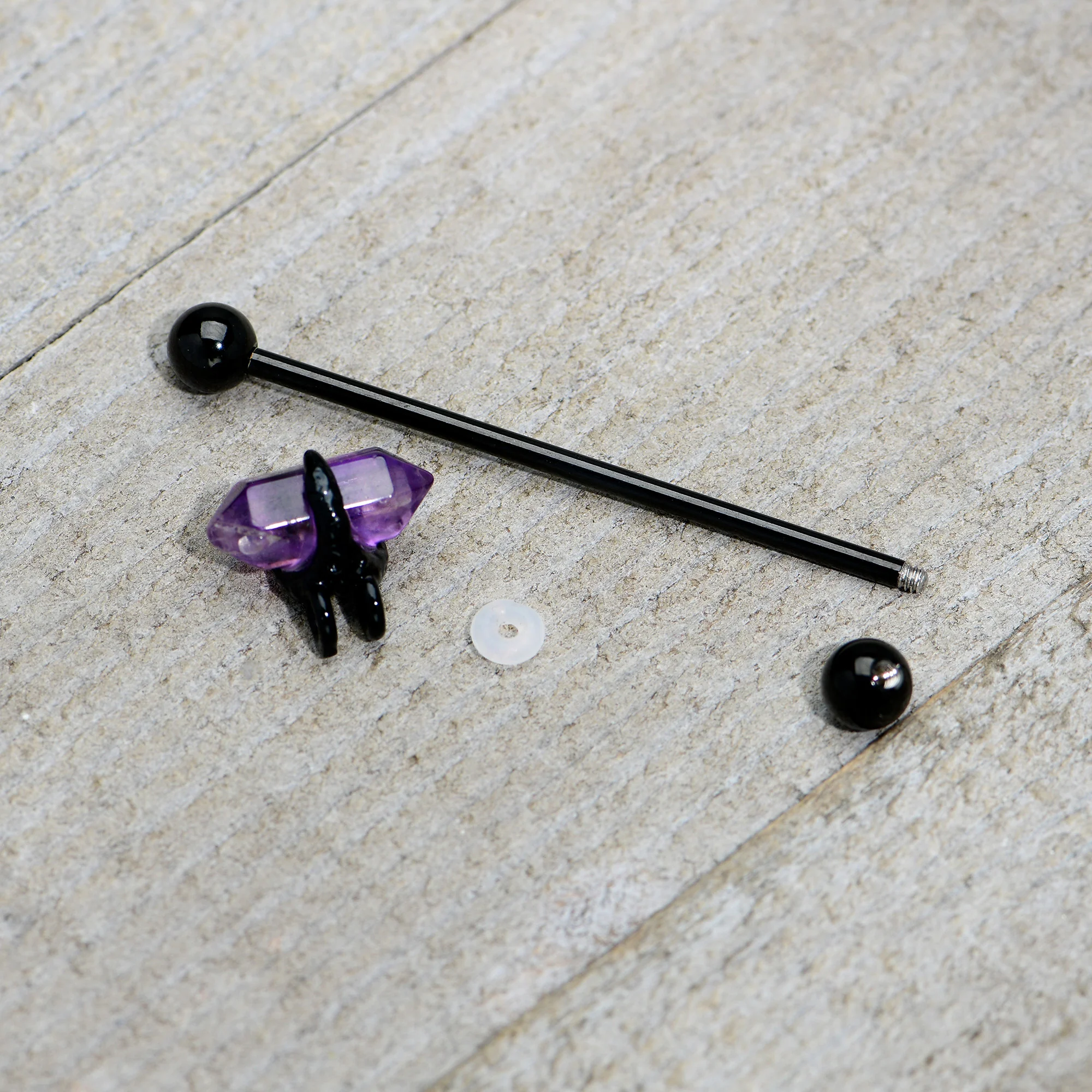 14G Purple Amethyst Black Claw Industrial Barbell 38mm - Image 6