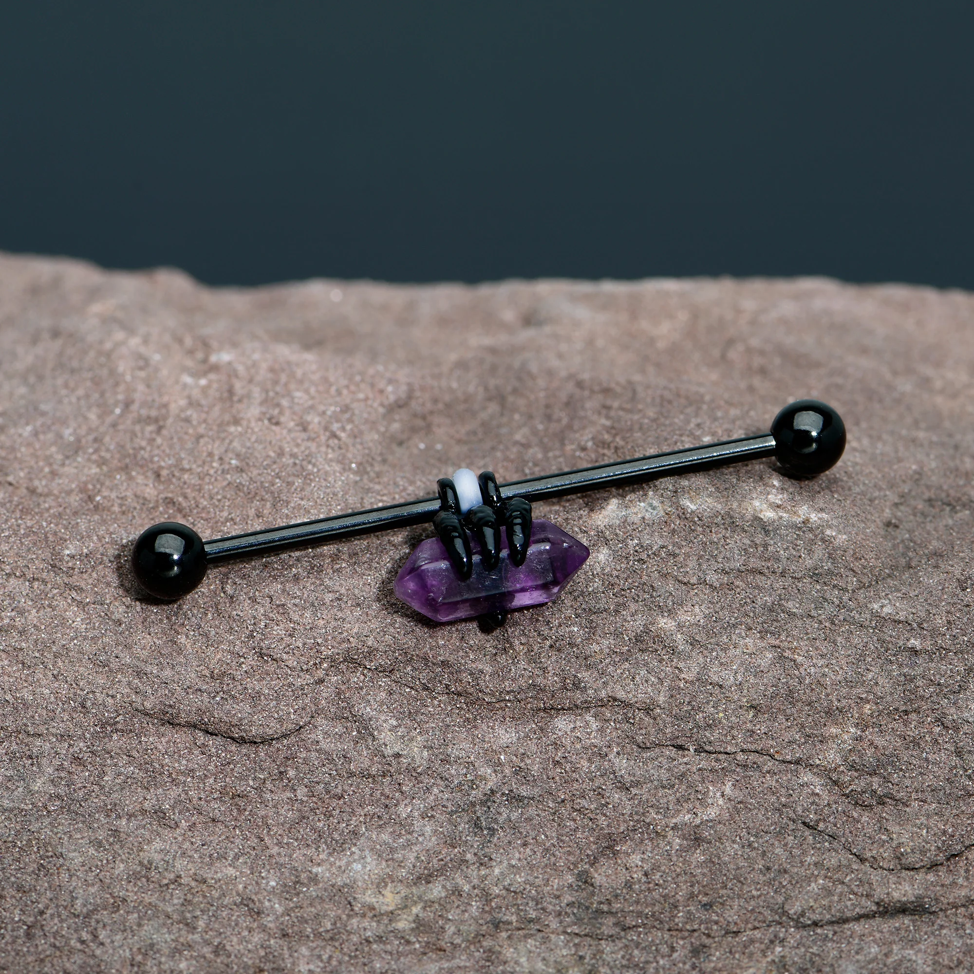 14G Purple Amethyst Black Claw Industrial Barbell 38mm - Image 7