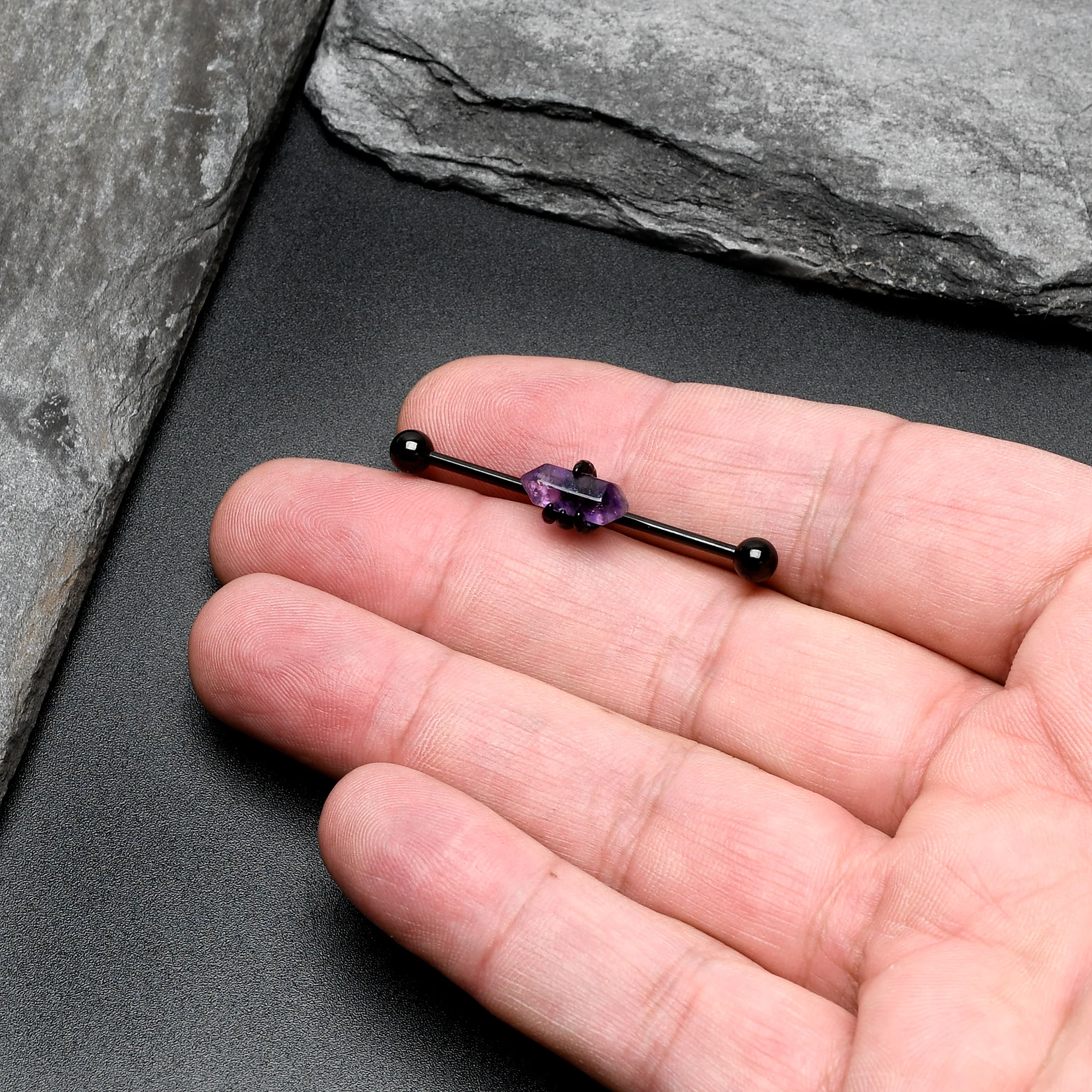 14G Purple Amethyst Black Claw Industrial Barbell 38mm - Image 8
