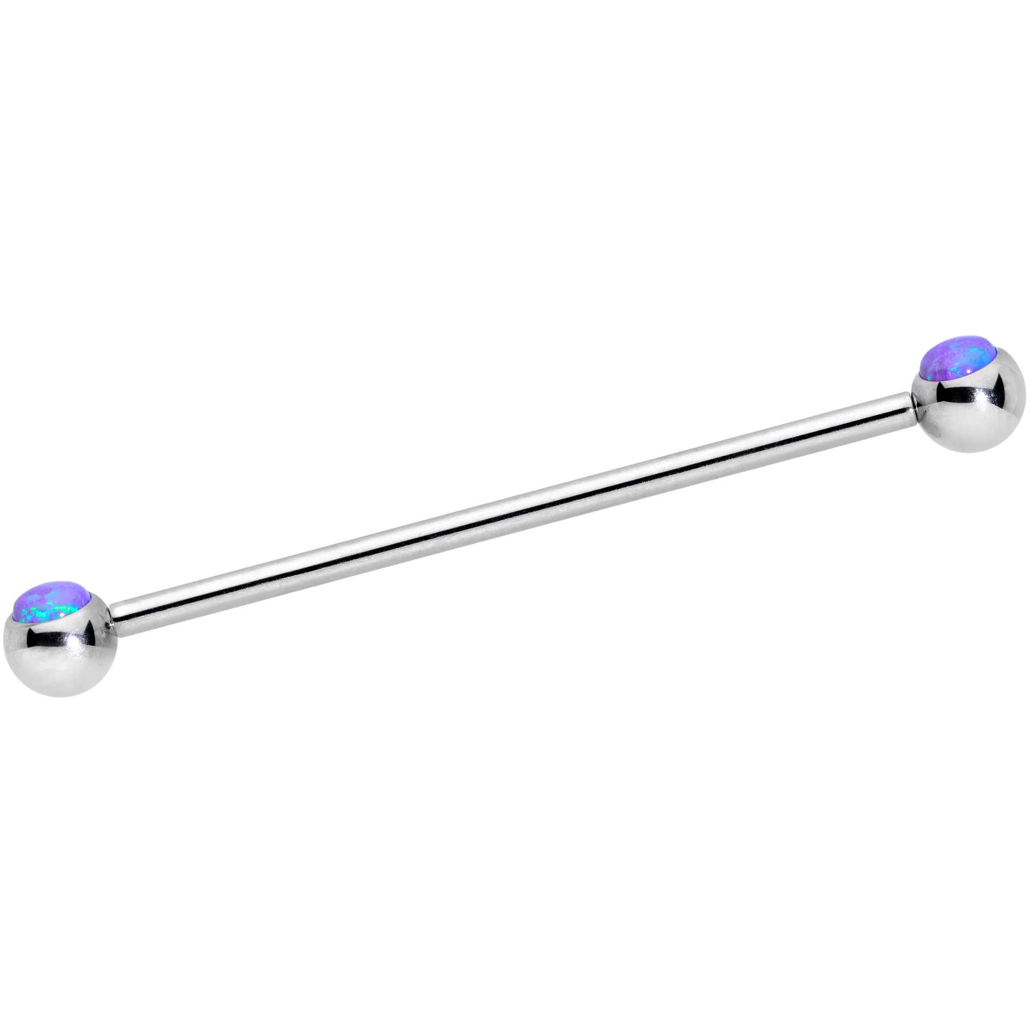 14G Purple Faux Opal Ball Ends Industrial Barbell 35mm - Image 2