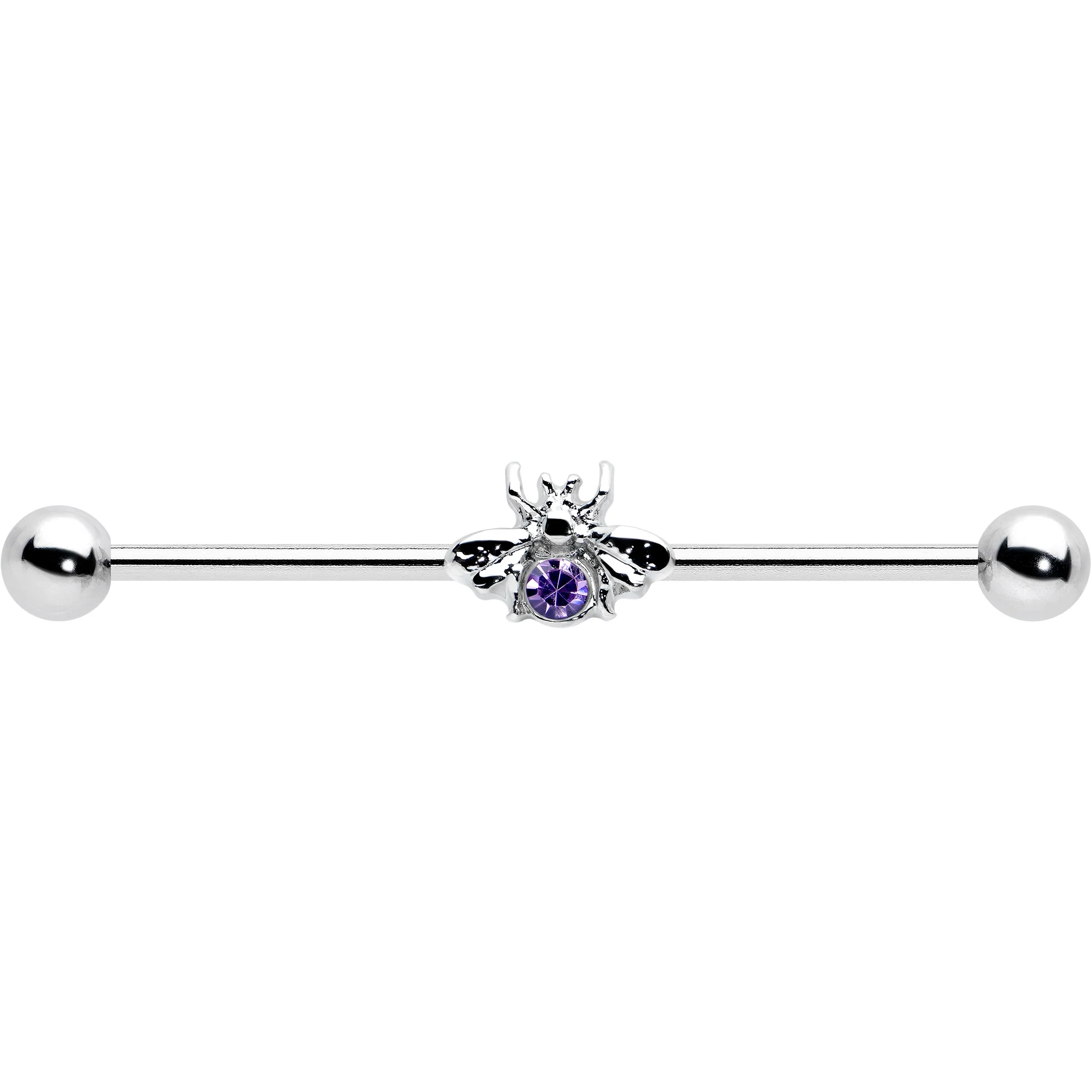 14G Purple Gem Bee Beautiful Insect Industrial Barbell 38mm - Image 2