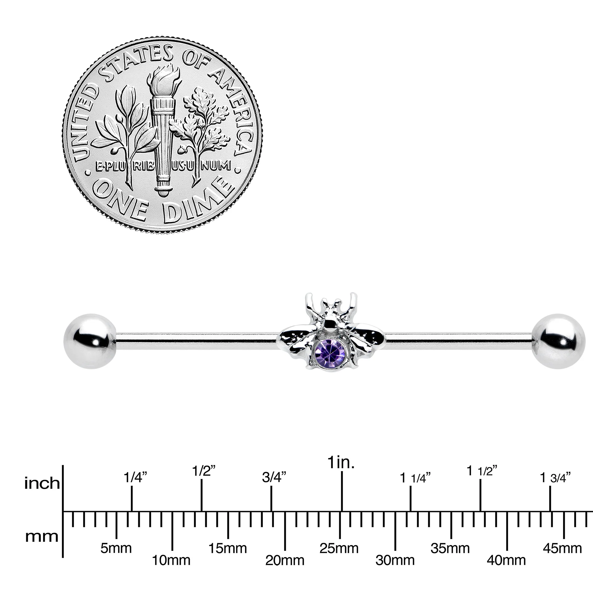 14G Purple Gem Bee Beautiful Insect Industrial Barbell 38mm - Image 3