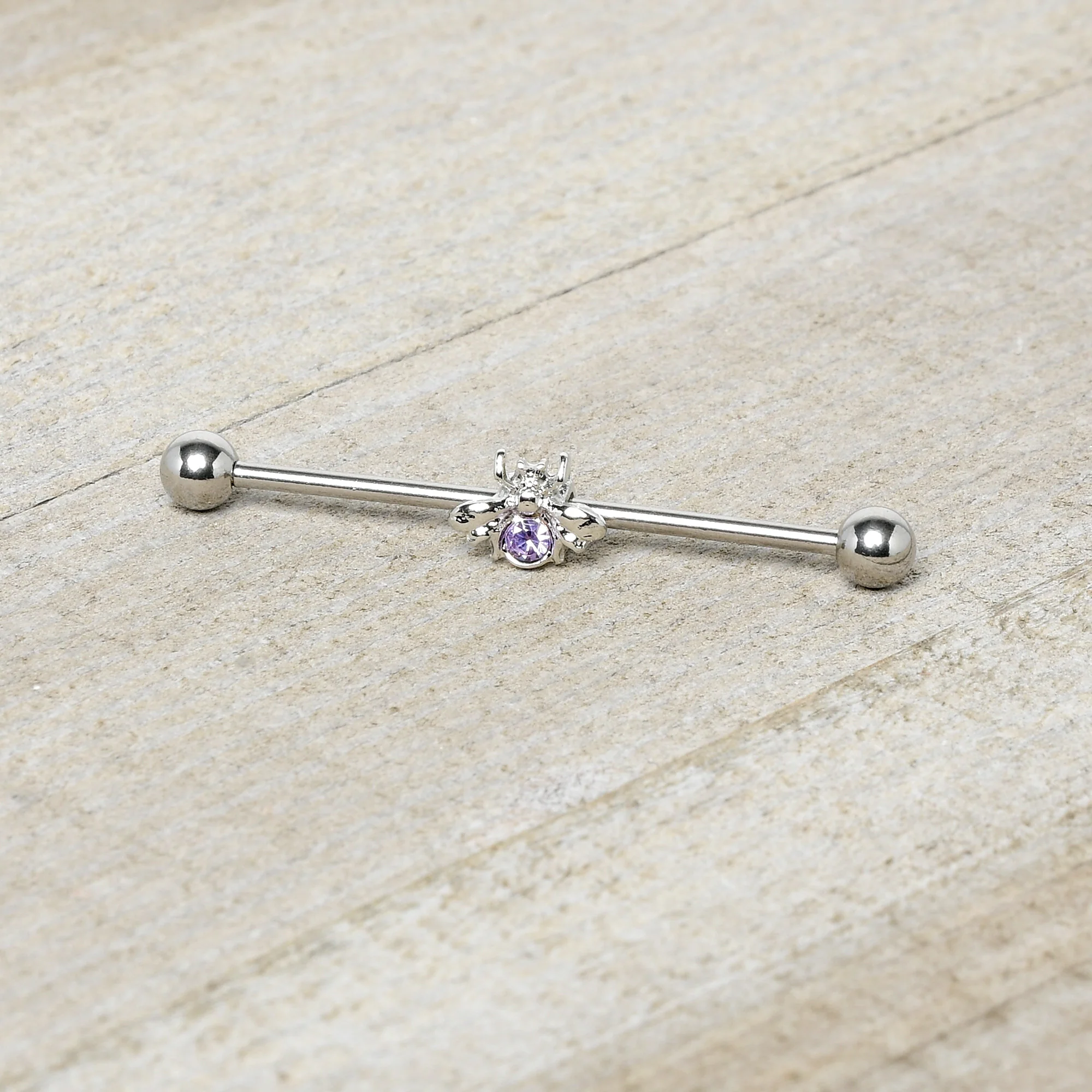 14G Purple Gem Bee Beautiful Insect Industrial Barbell 38mm - Image 4