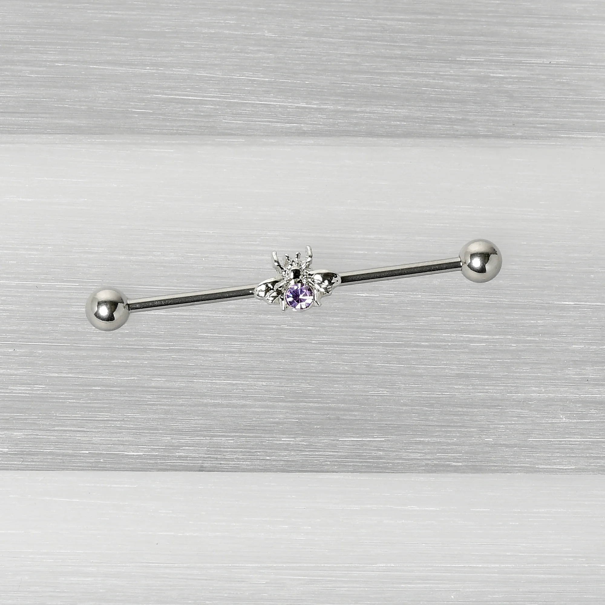 14G Purple Gem Bee Beautiful Insect Industrial Barbell 38mm - Image 5