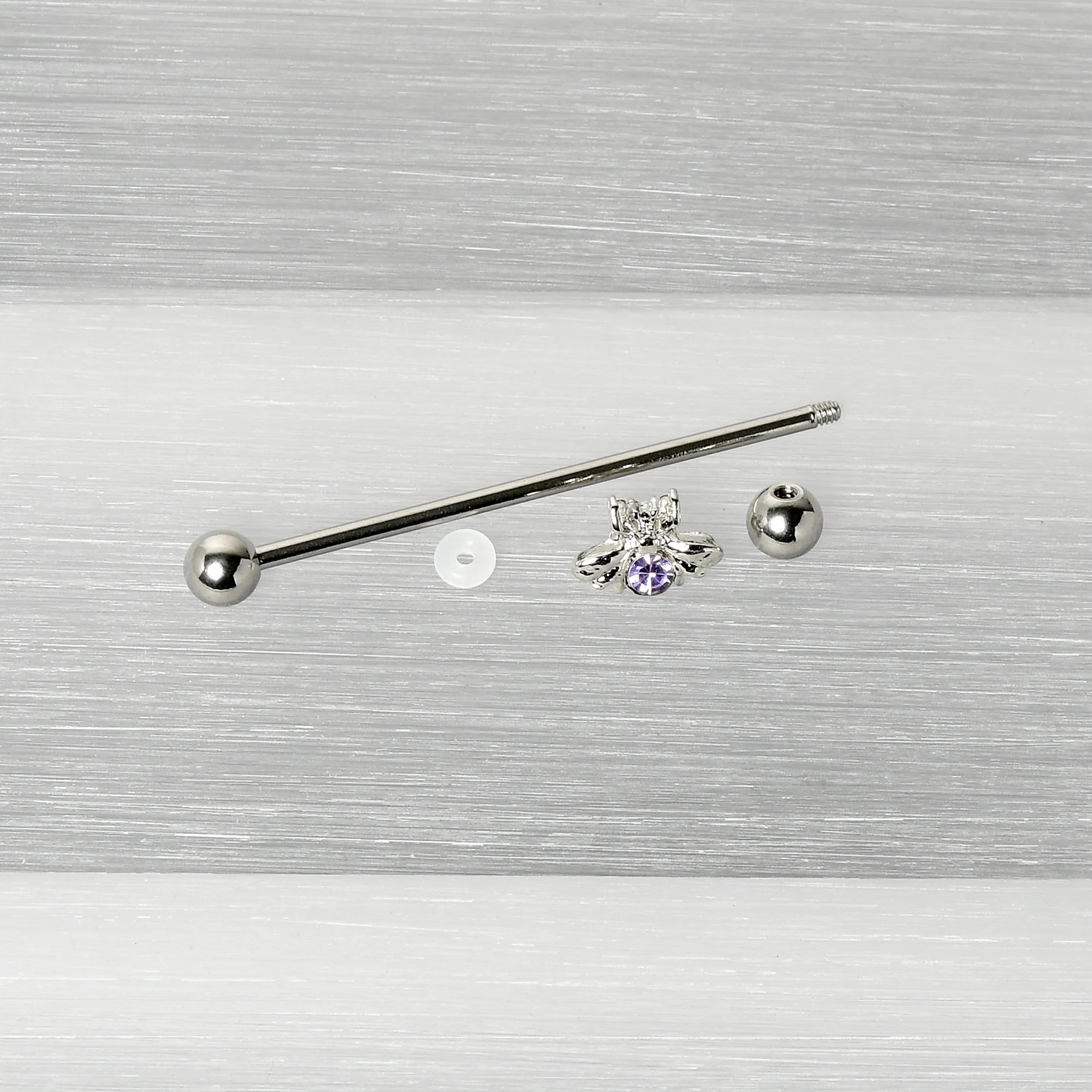 14G Purple Gem Bee Beautiful Insect Industrial Barbell 38mm - Image 6