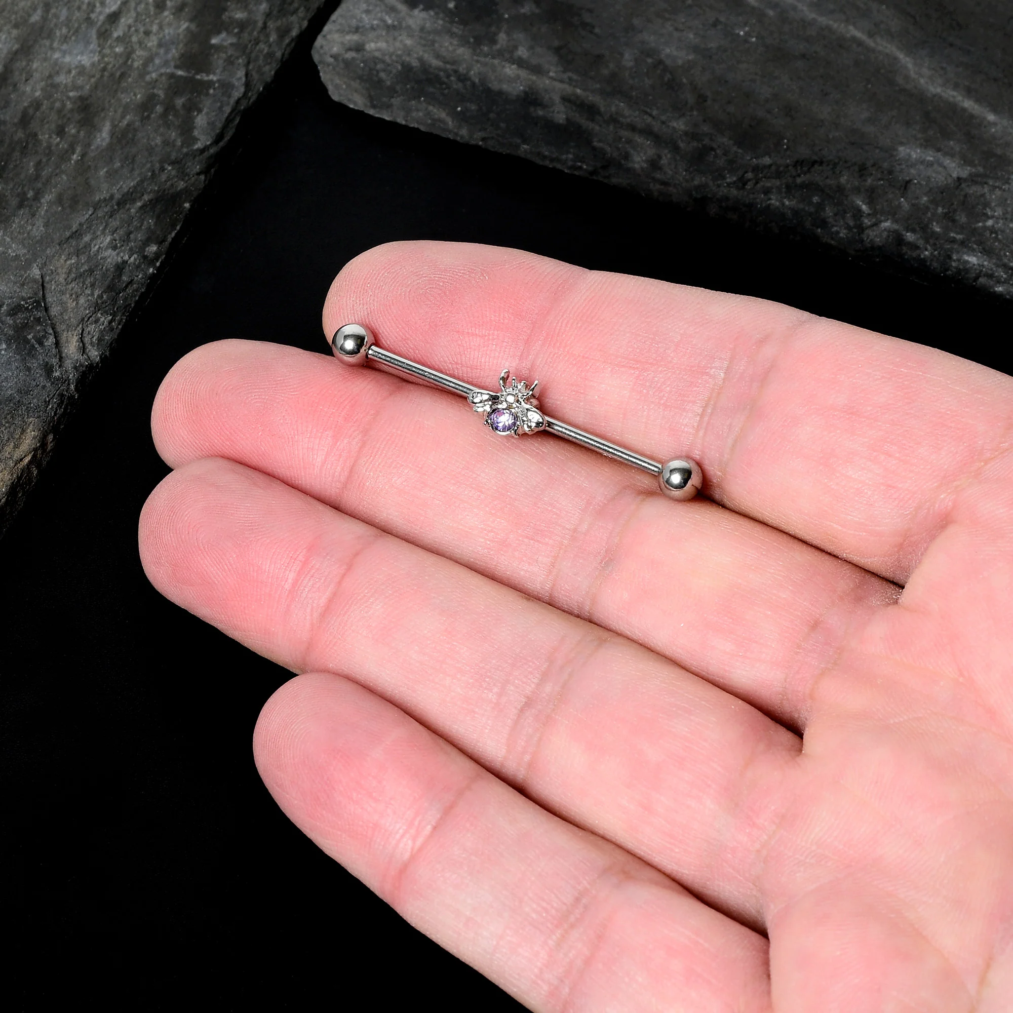 14G Purple Gem Bee Beautiful Insect Industrial Barbell 38mm - Image 7