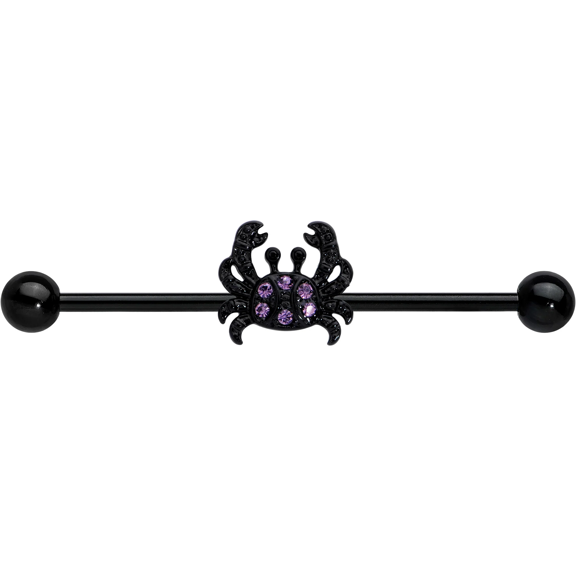 14G Purple Gem Black Chic Crab Industrial Barbell 38mm - Image 2