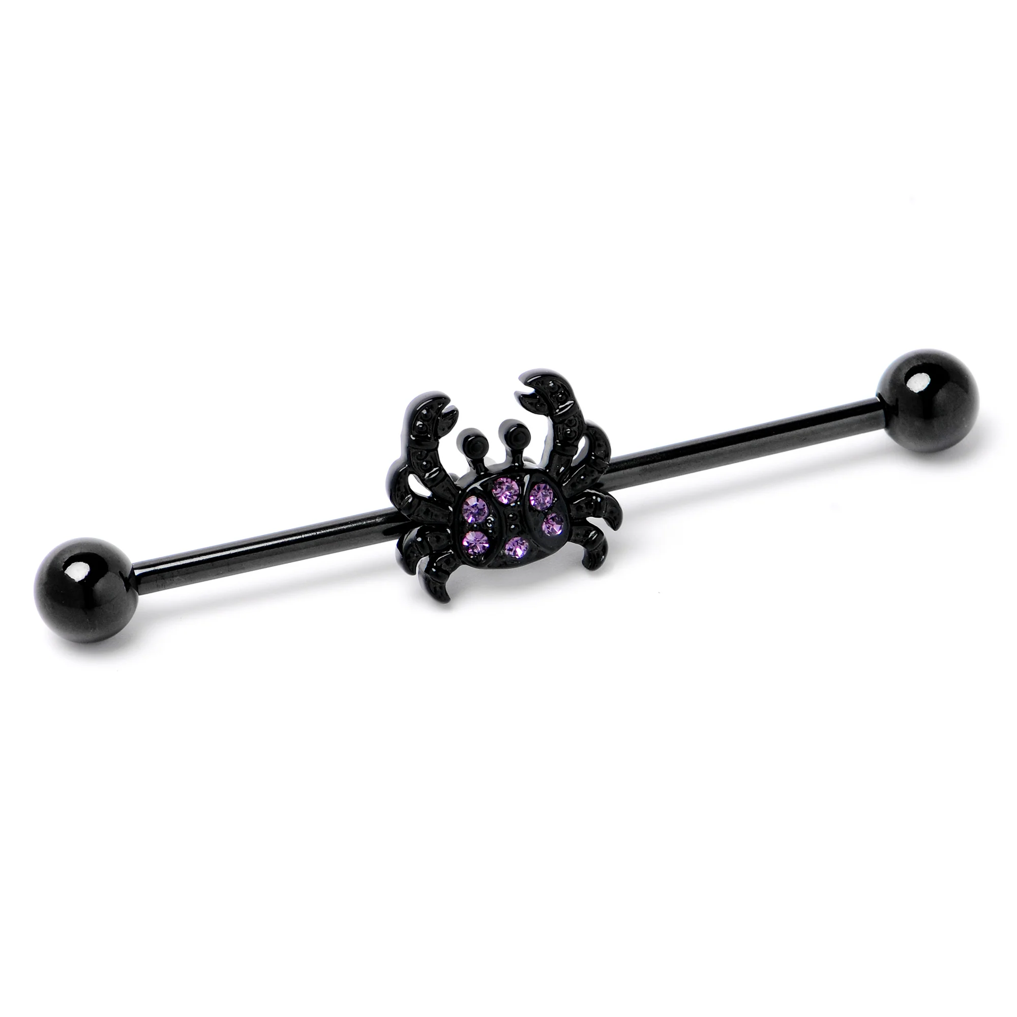 14G Purple Gem Black Chic Crab Industrial Barbell 38mm - Image 4