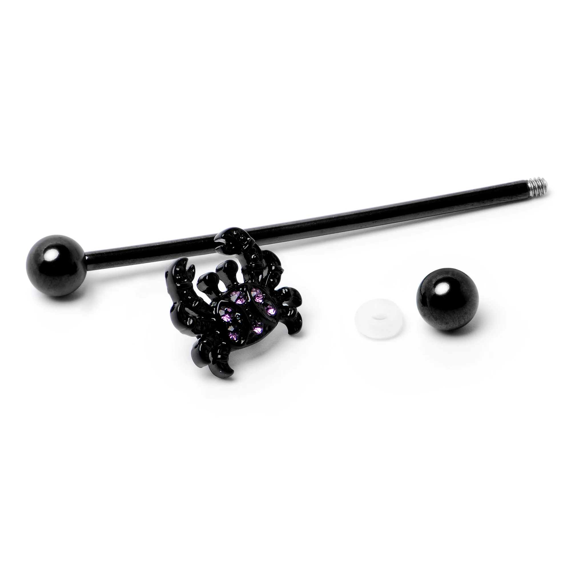 14G Purple Gem Black Chic Crab Industrial Barbell 38mm - Image 5
