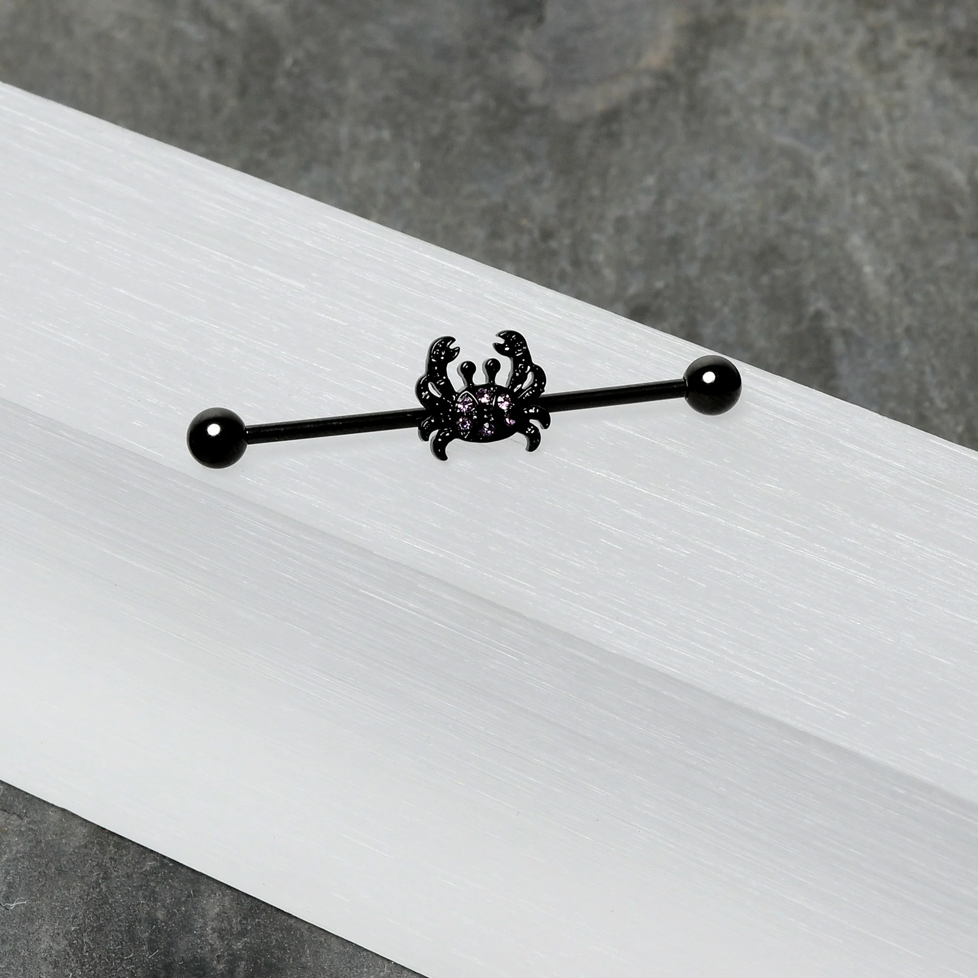14G Purple Gem Black Chic Crab Industrial Barbell 38mm - Image 6