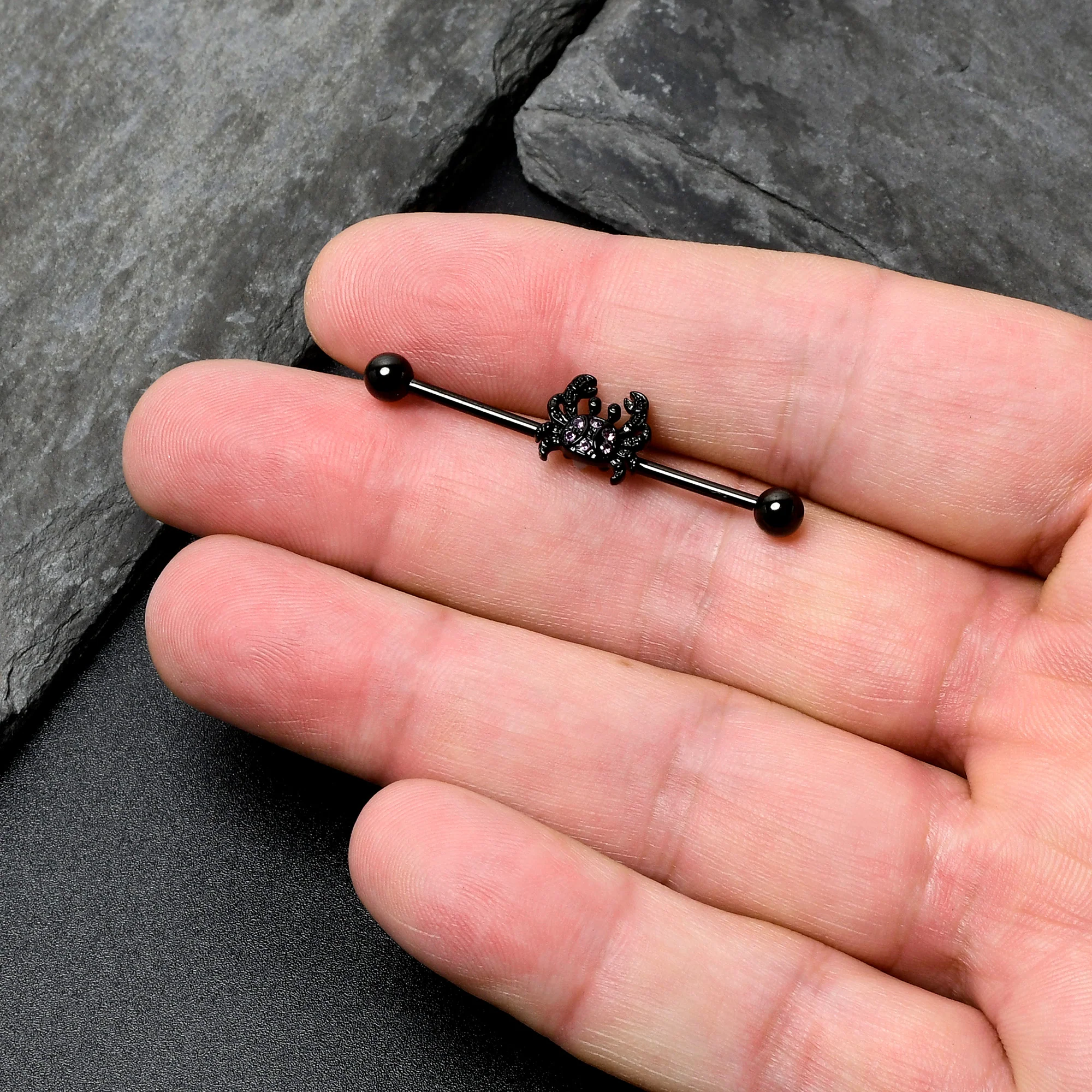 14G Purple Gem Black Chic Crab Industrial Barbell 38mm - Image 7