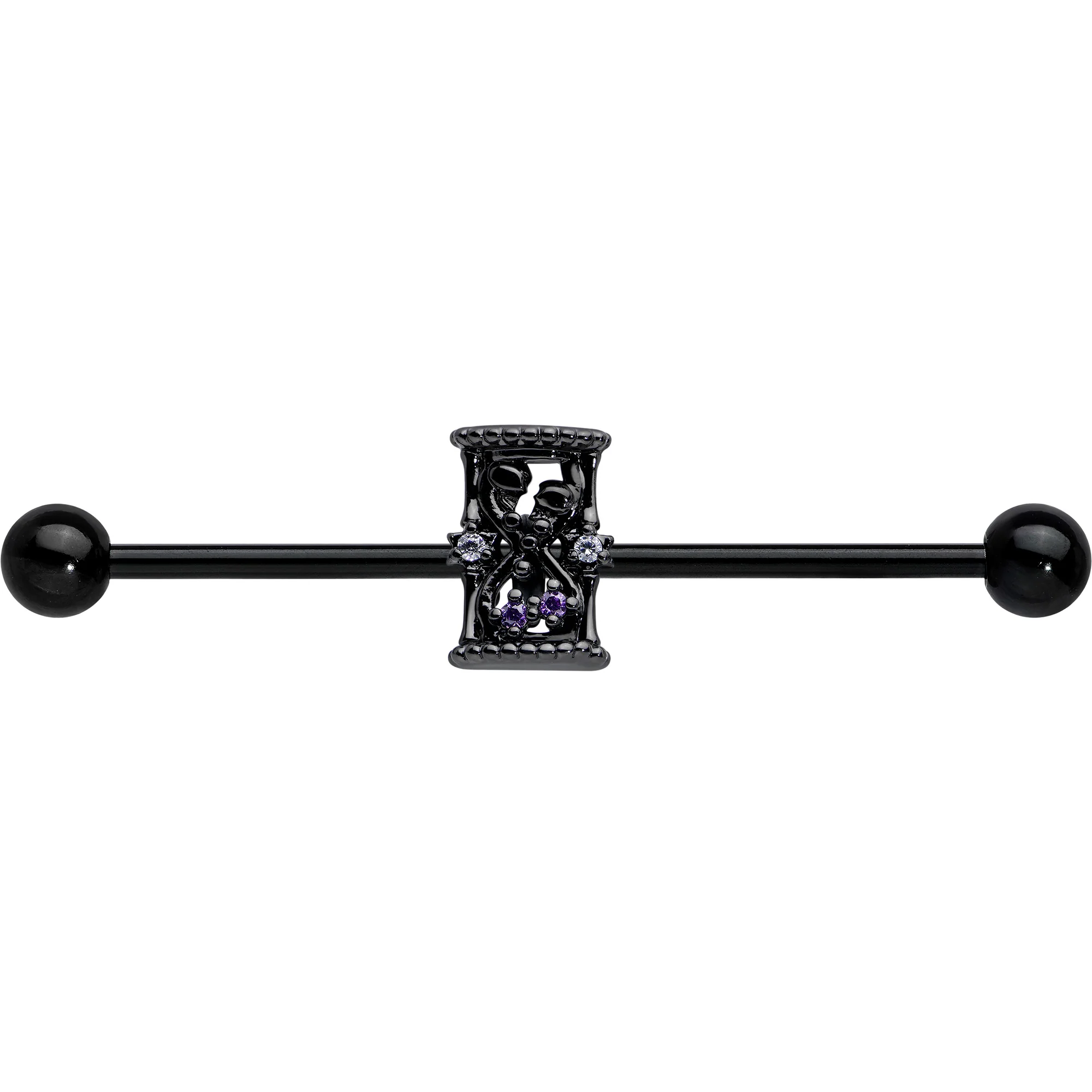 14G Purple Gem Black Gothic Hourglass Industrial Barbell 38mm - Image 2