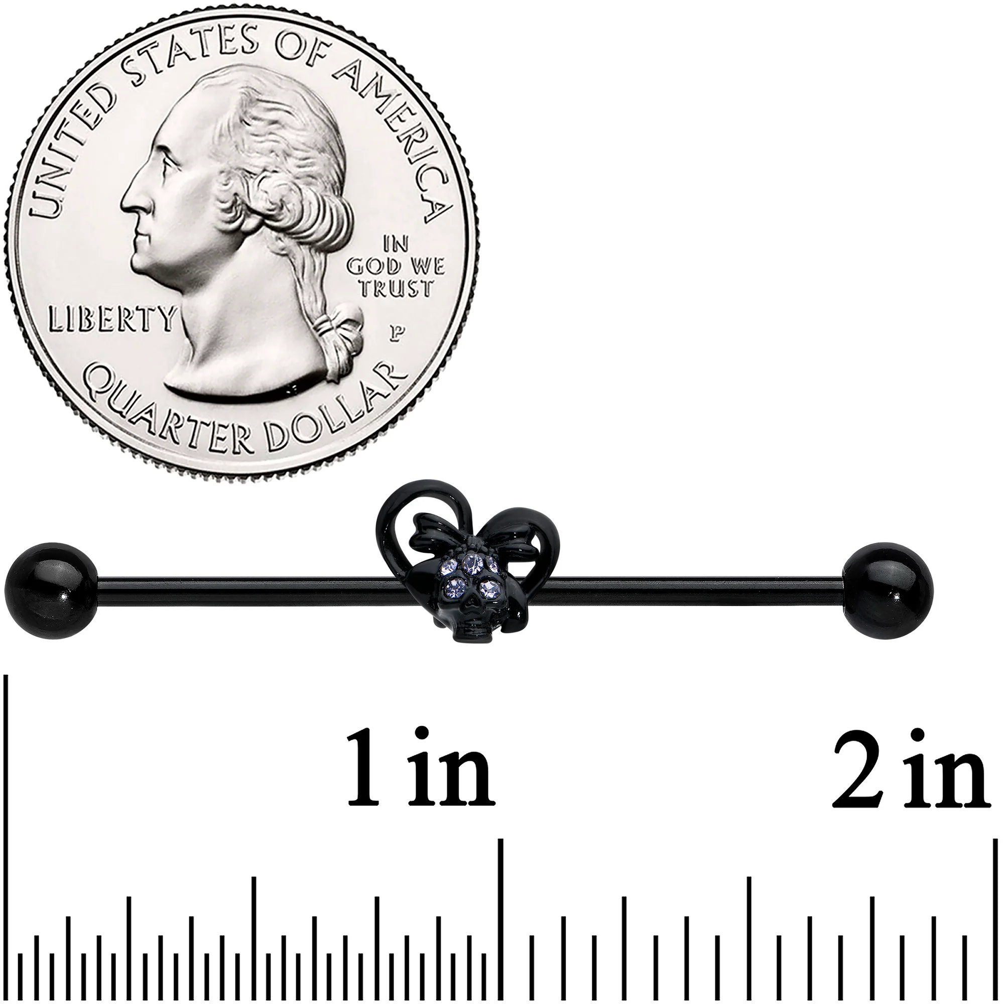 14G Purple Gem Black Skull Bow Heart Industrial Barbell 38mm - Image 2
