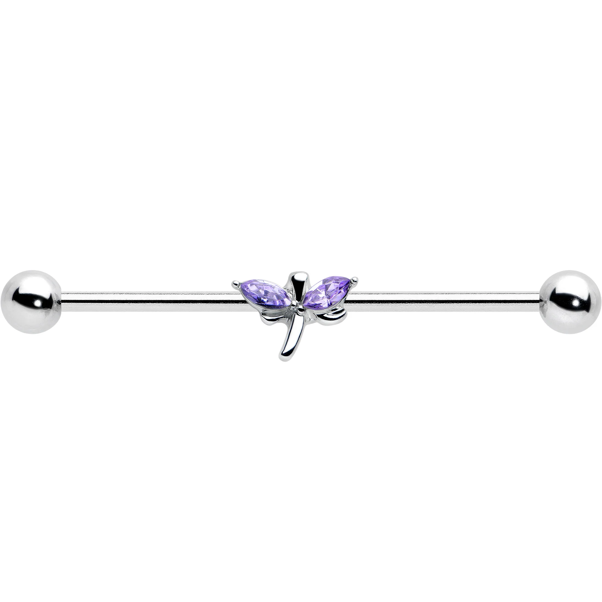 14G Purple Gem Simple Stylized Dragonfly Industrial Barbell 38mm - Image 2