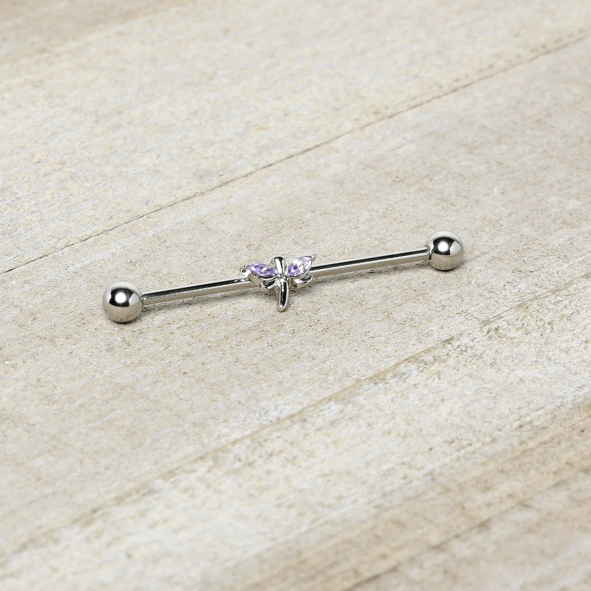 14G Purple Gem Simple Stylized Dragonfly Industrial Barbell 38mm - Image 4