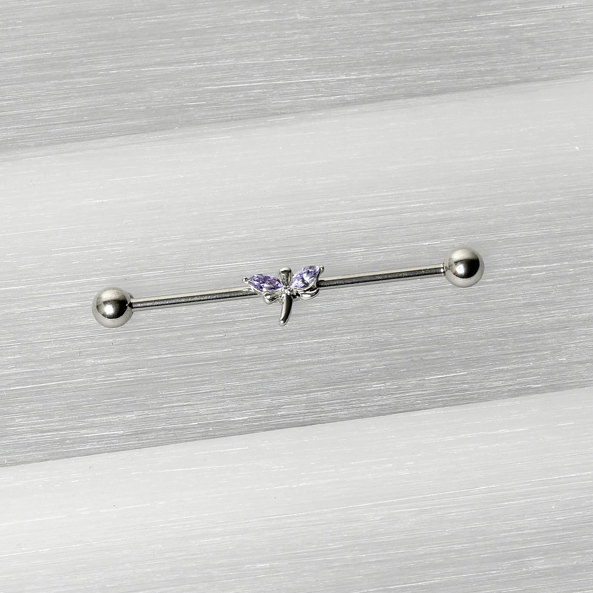 14G Purple Gem Simple Stylized Dragonfly Industrial Barbell 38mm - Image 5