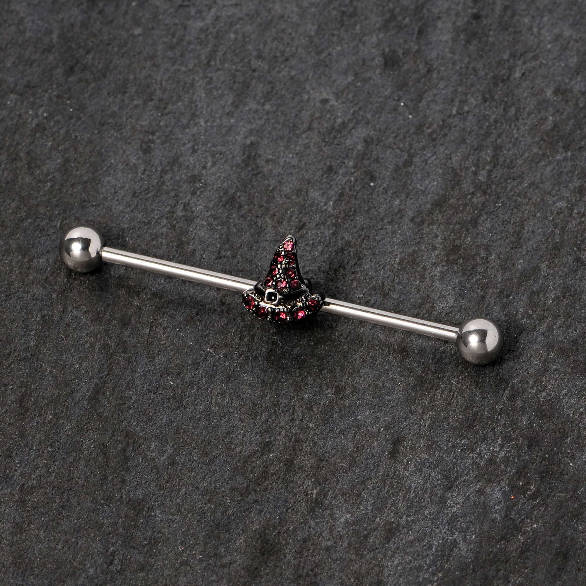 14G Purple Gem Witch Hat Halloween Industrial Barbell 38mm - Image 2