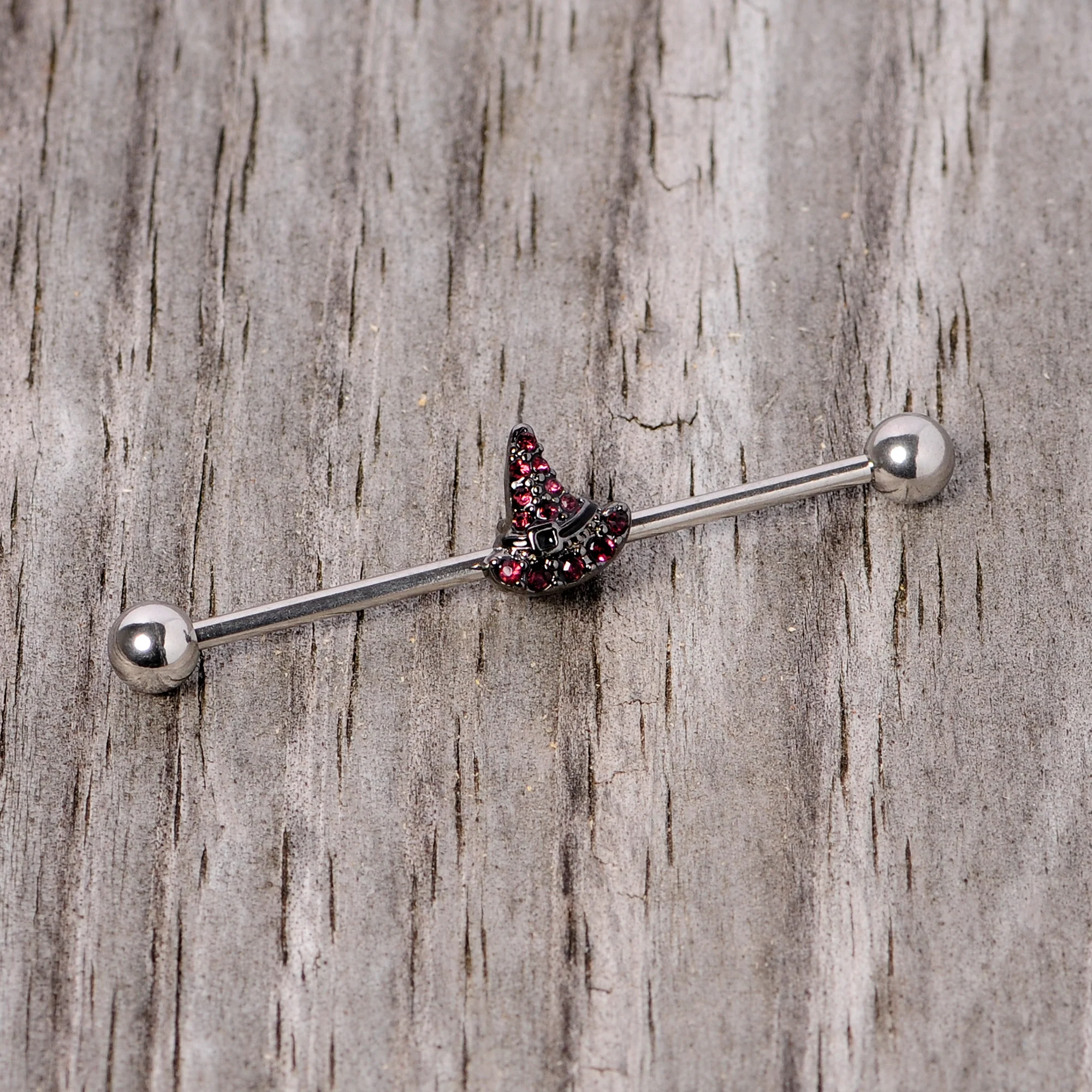 14G Purple Gem Witch Hat Halloween Industrial Barbell 38mm - Image 3
