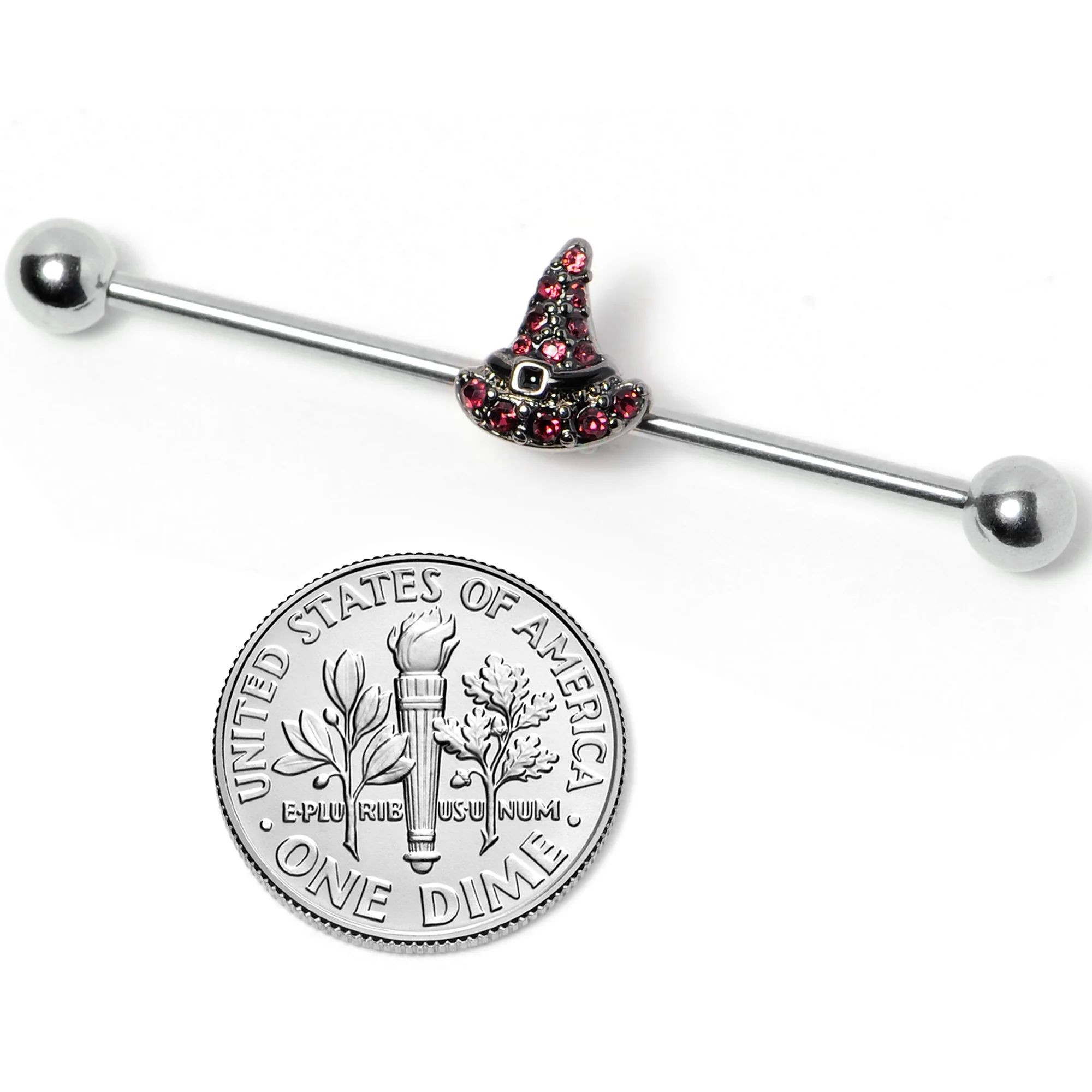 14G Purple Gem Witch Hat Halloween Industrial Barbell 38mm - Image 4