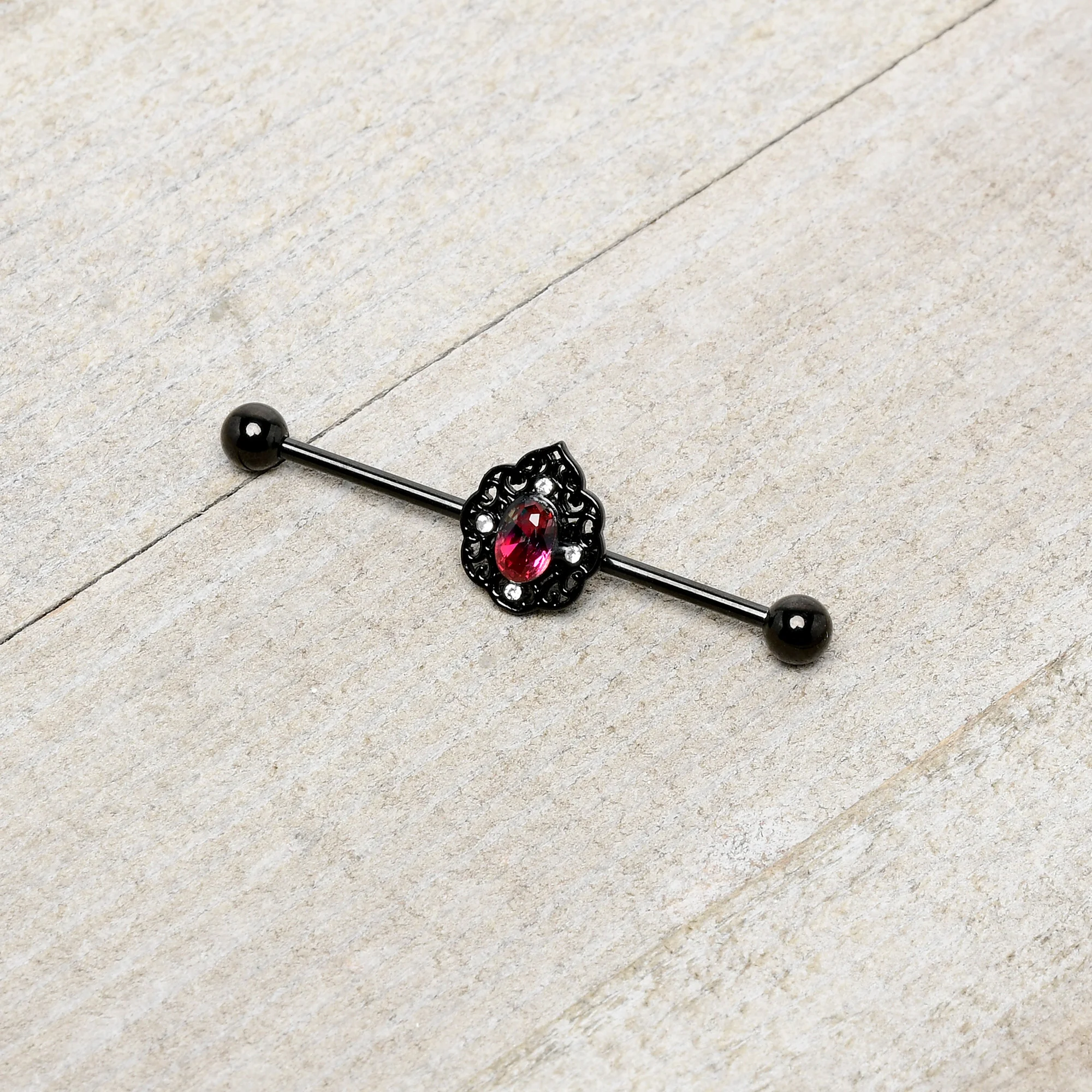14G Purple Tourmaline Black Lacy Drop Industrial Barbell 38mm - Image 4