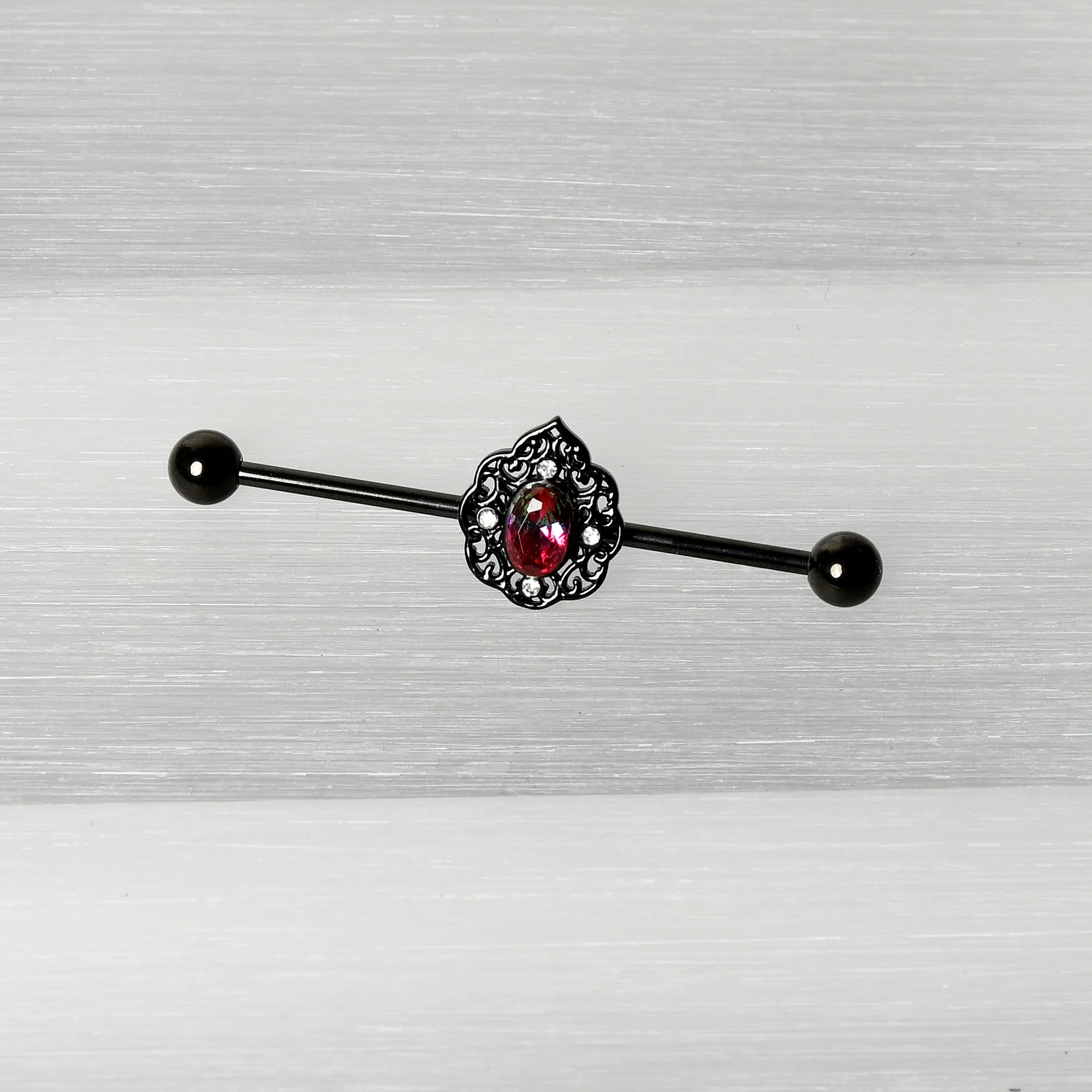 14G Purple Tourmaline Black Lacy Drop Industrial Barbell 38mm - Image 5