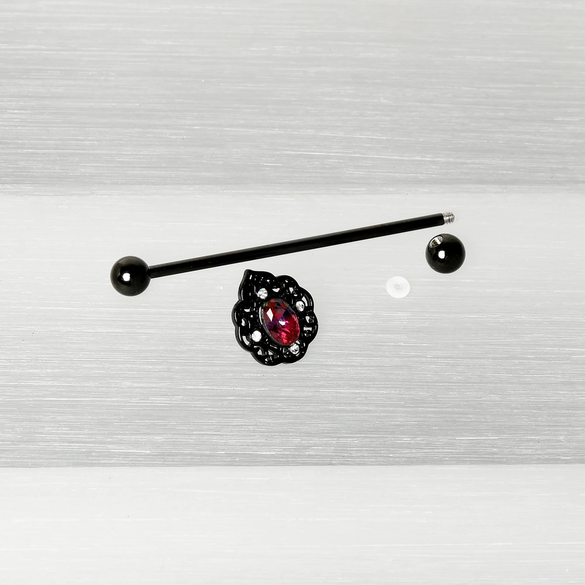14G Purple Tourmaline Black Lacy Drop Industrial Barbell 38mm - Image 6