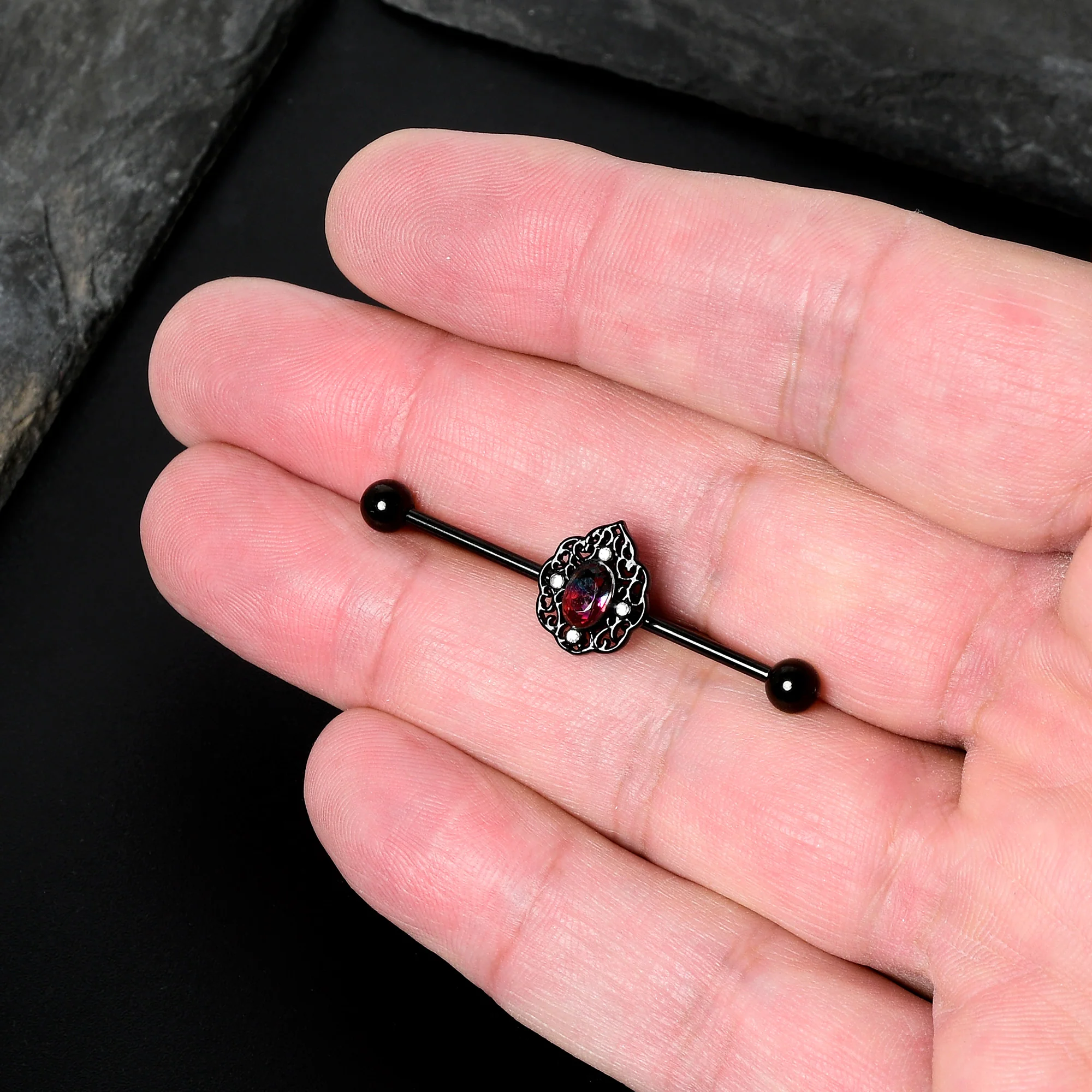 14G Purple Tourmaline Black Lacy Drop Industrial Barbell 38mm - Image 7