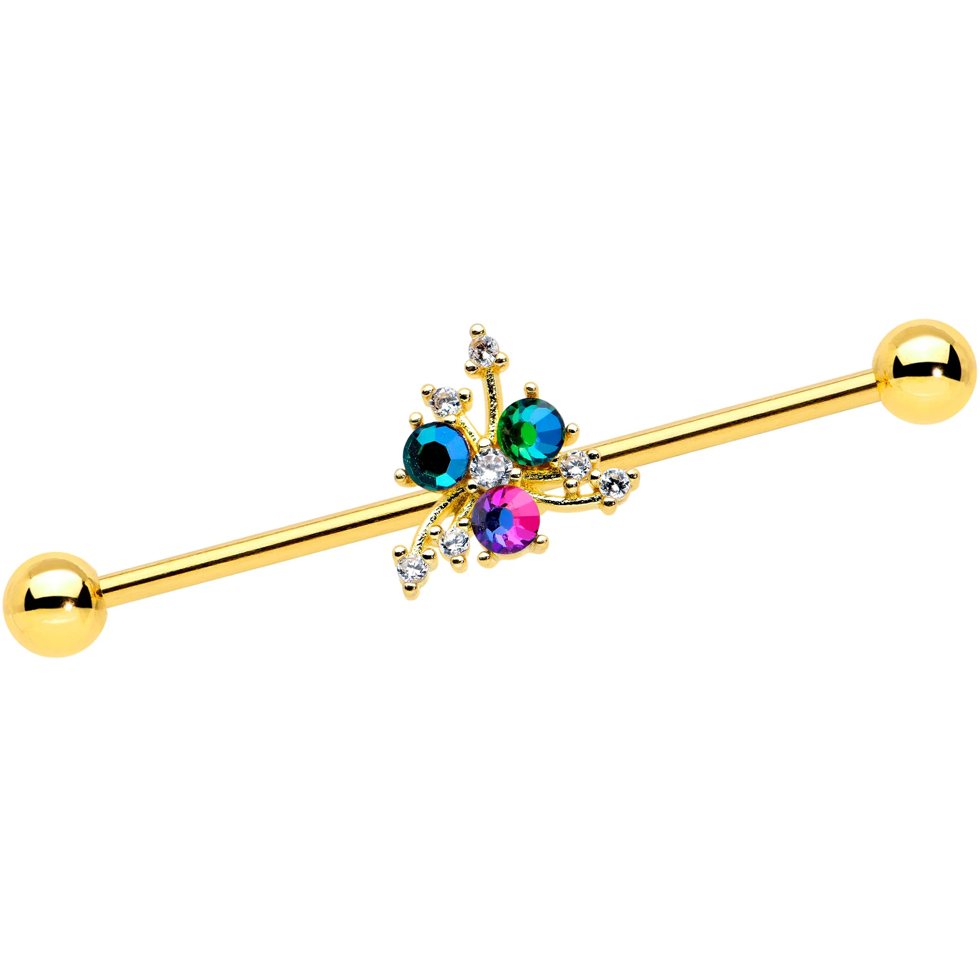 14G Purple Tourmaline Gold Tone Spray Industrial Barbell 38mm
