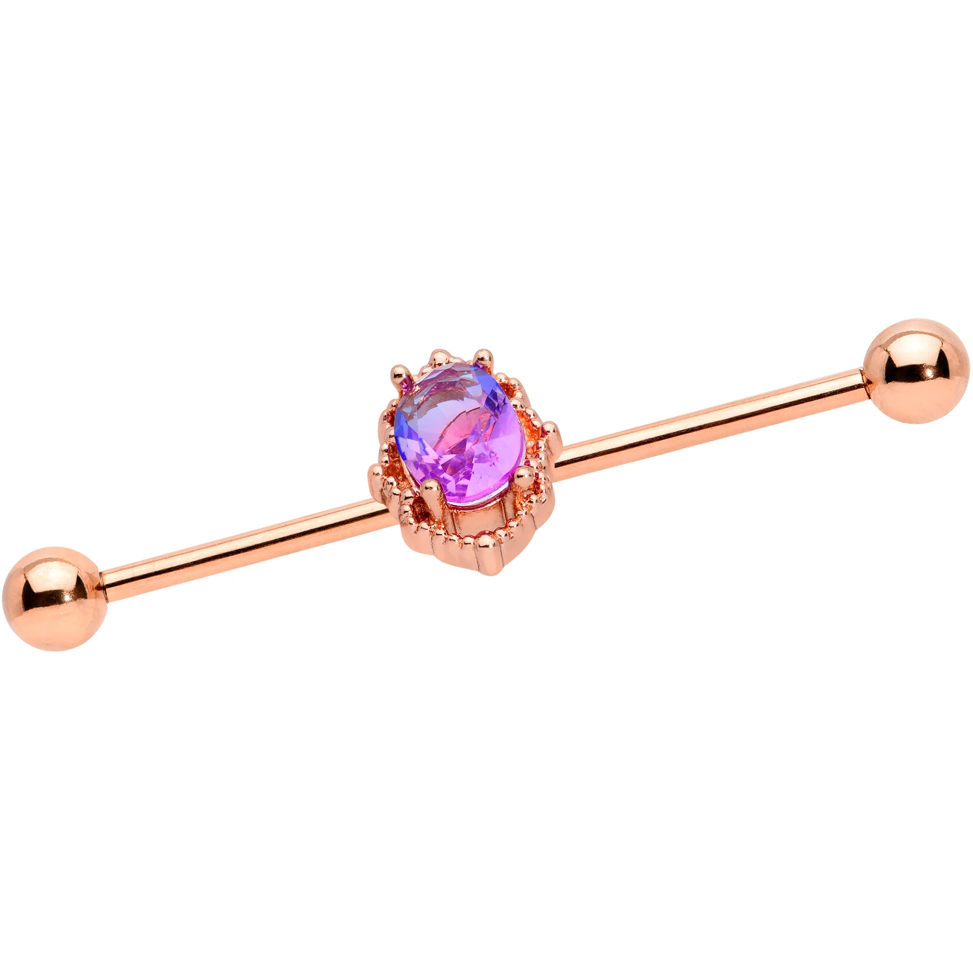 14G Purple Tourmaline Rose Gold Tone Industrial Barbell 38mm - Image 2