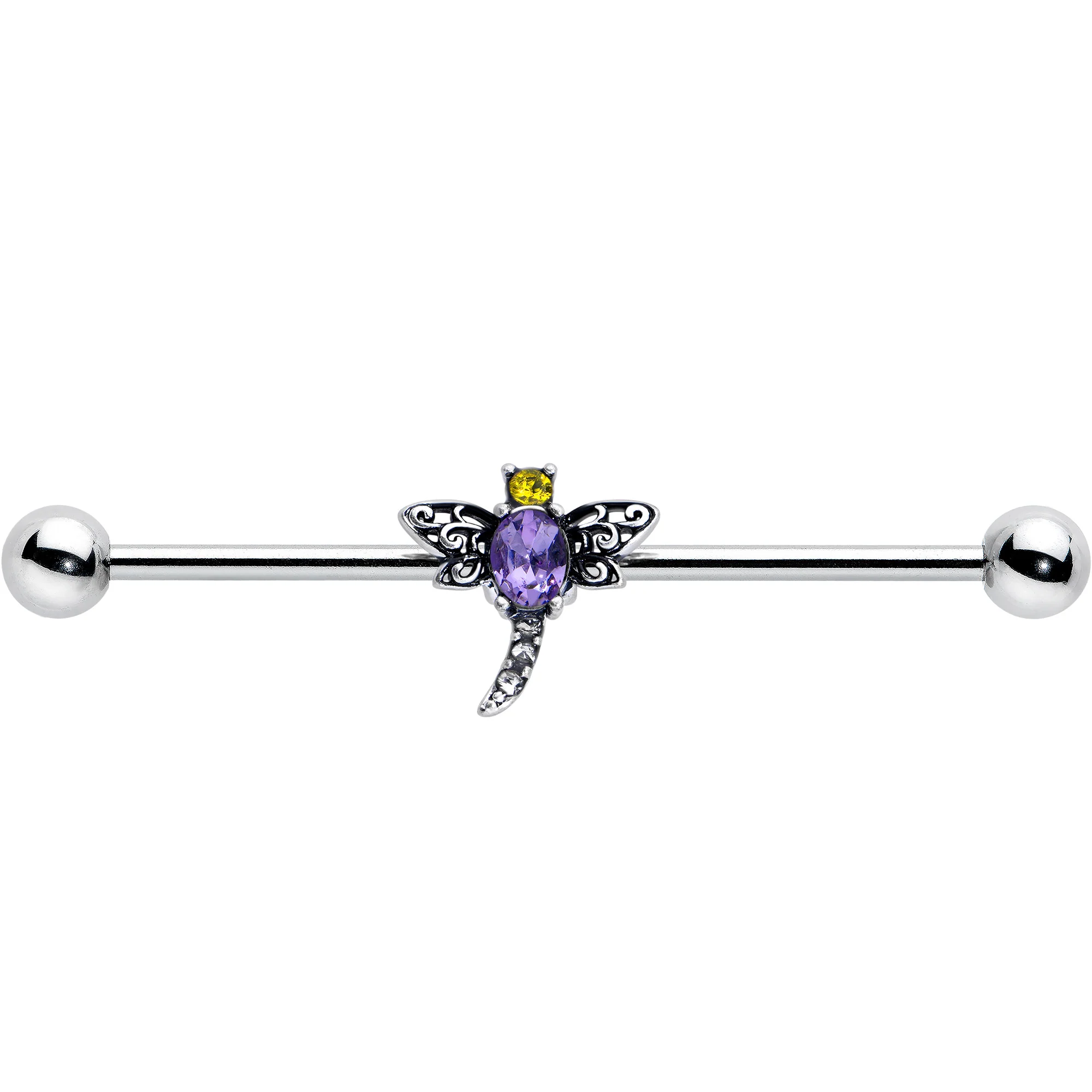 14G Purple Yellow Gem Dragonfly Industrial Barbell 38mm - Image 8
